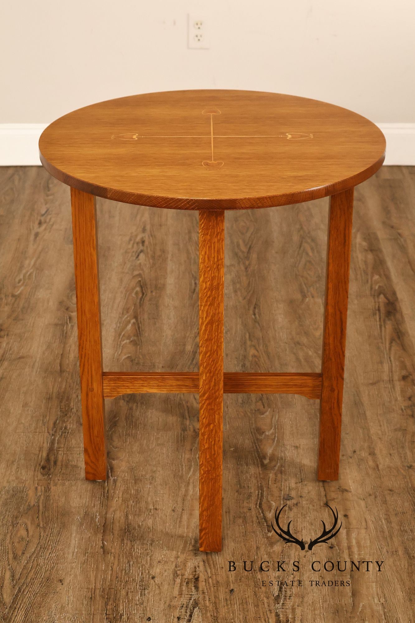 Stickley Mission Ellis Inlaid Round Oak Side Table