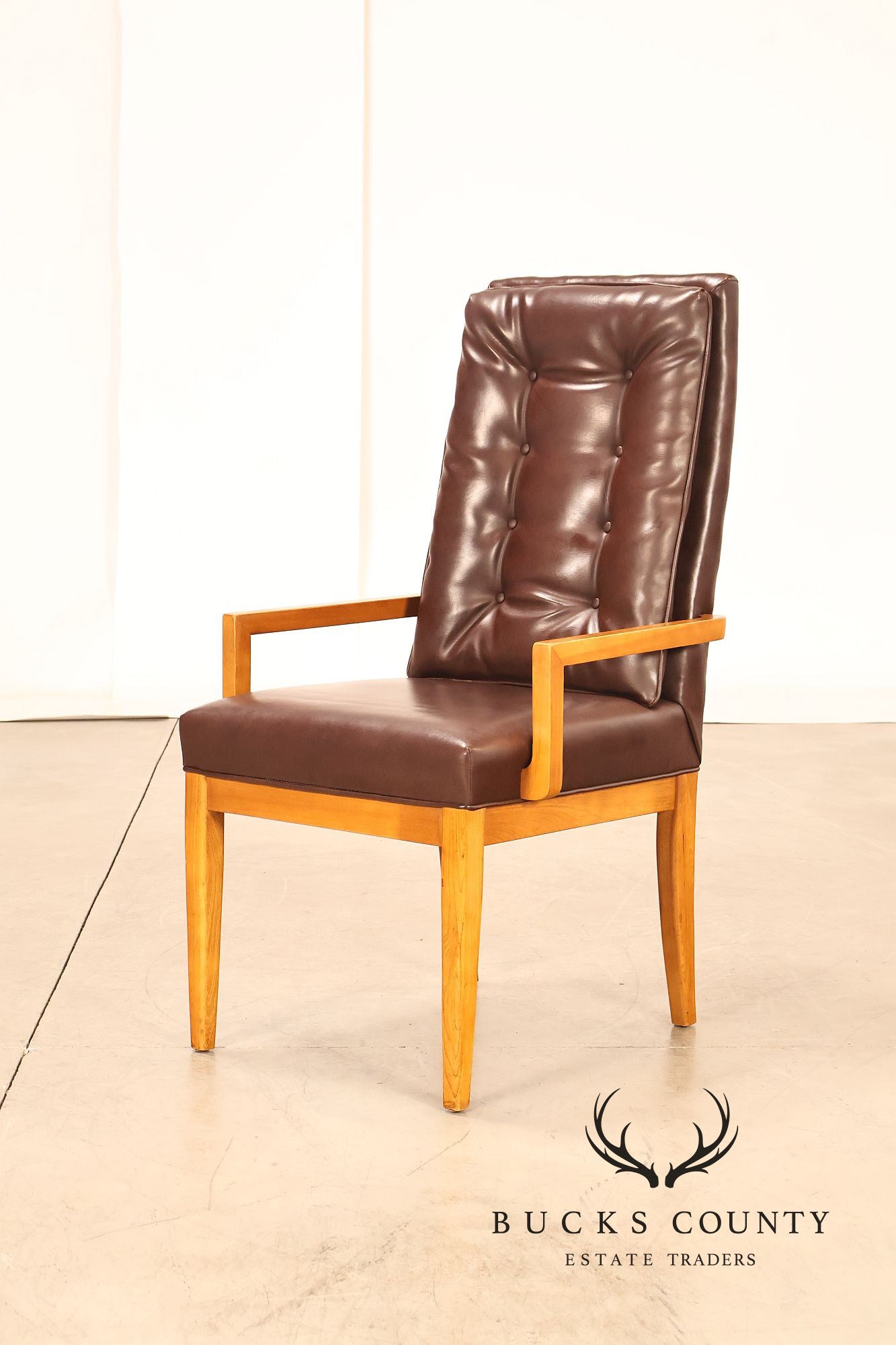 Mid Century Modern Set of Eight Walnut and Leather Dining Chairs
