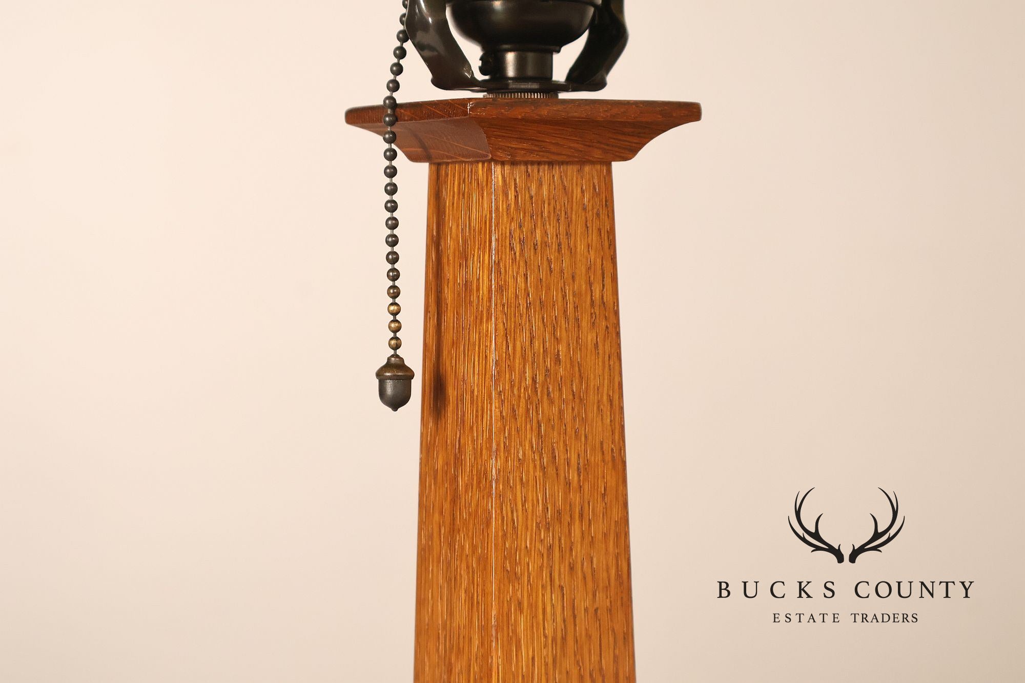 Stickley Mission Collection Oak Table Lamp with Art Glass Shade