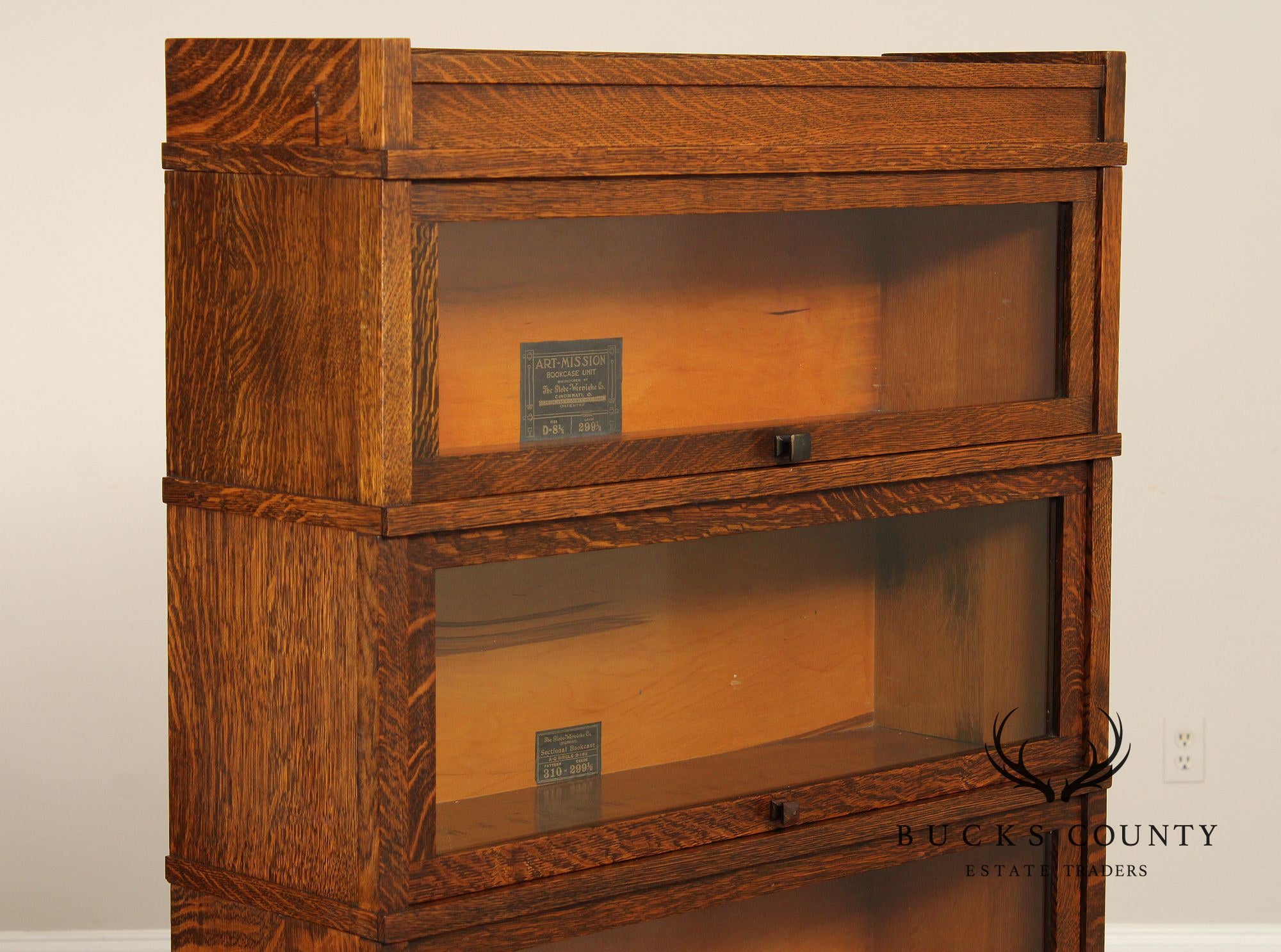 Globe-Wernicke Antique Oak Art Mission Four-Stack Barrister Bookcase