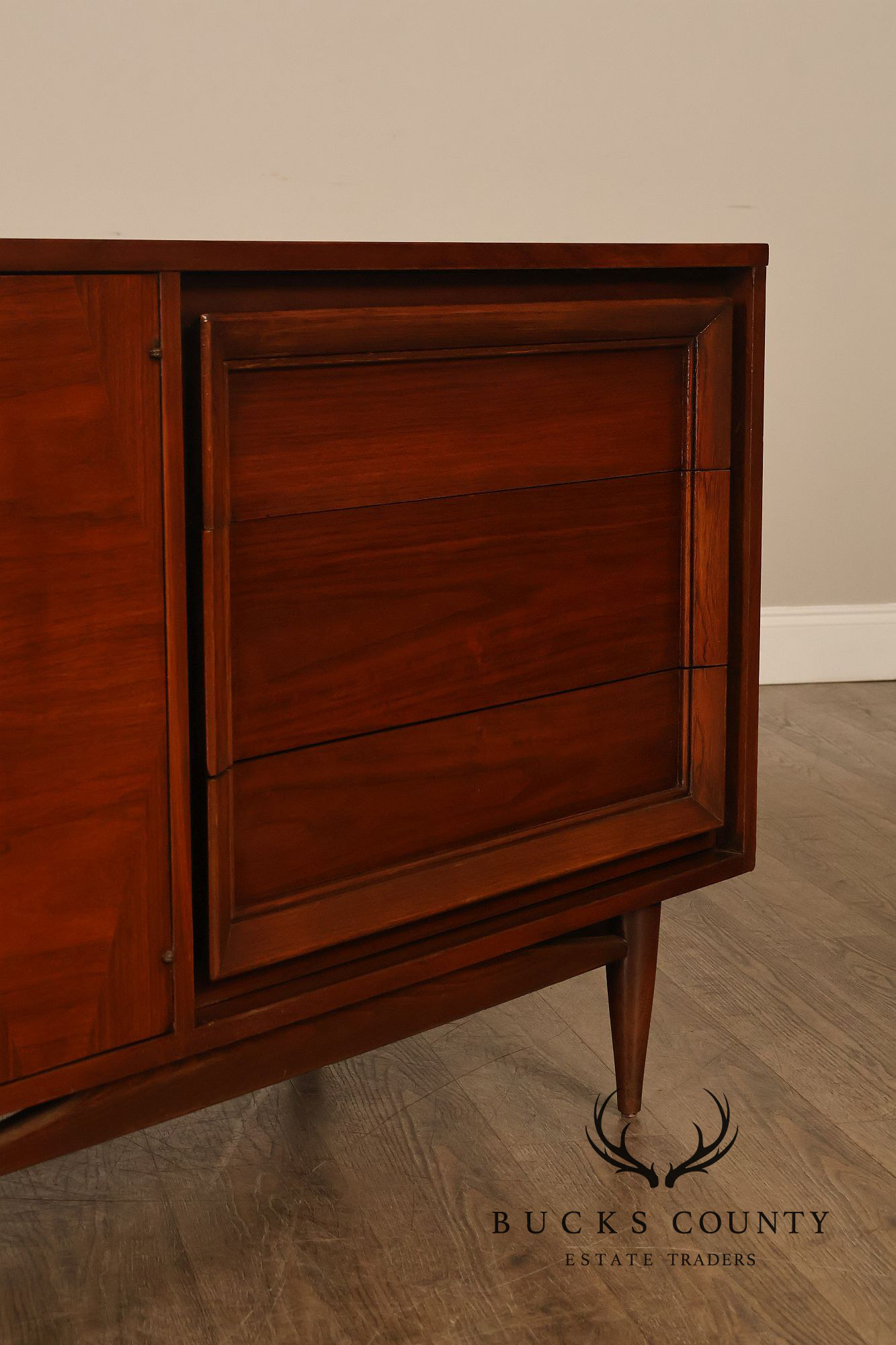 Basic Witz Mid Century Modern Walnut Triple Dresser