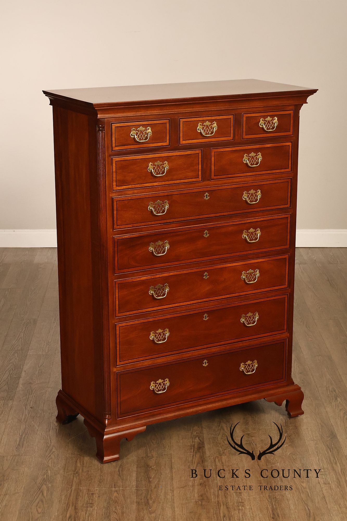 Stickley Georgian Style Banded Mahogany Tall Chest