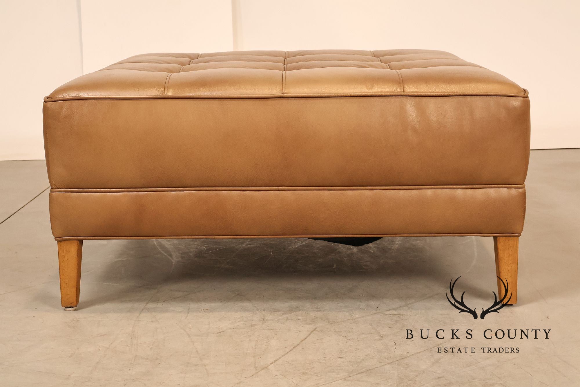 Ethan Allen 'Nassau' Tufted Leather Square Ottoman