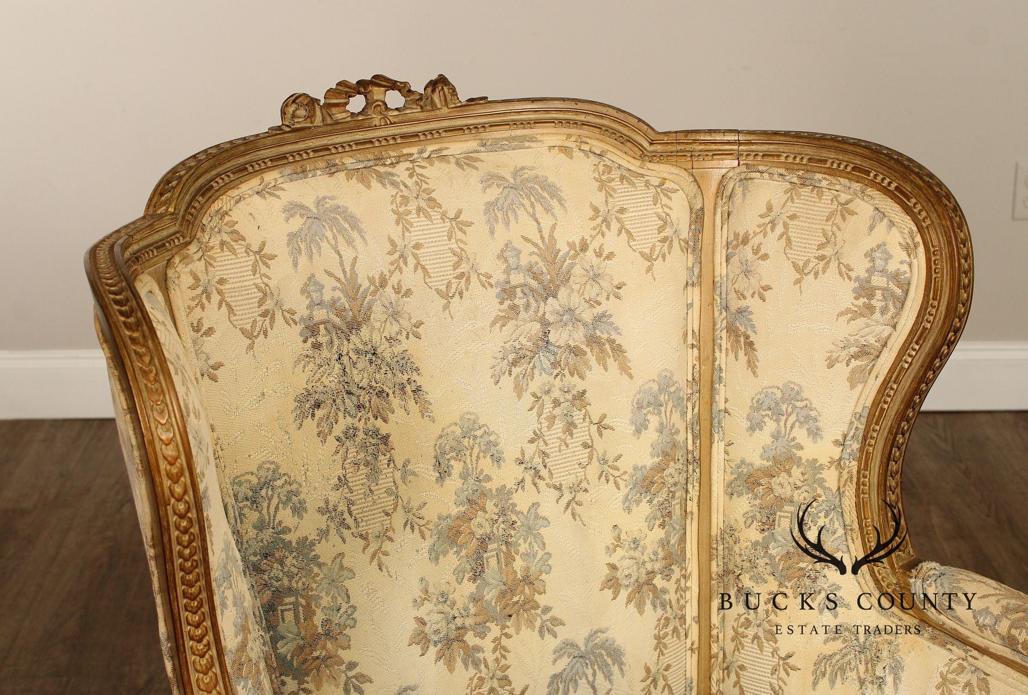 Antique French Louis XVI Style Bergere Wing Chair