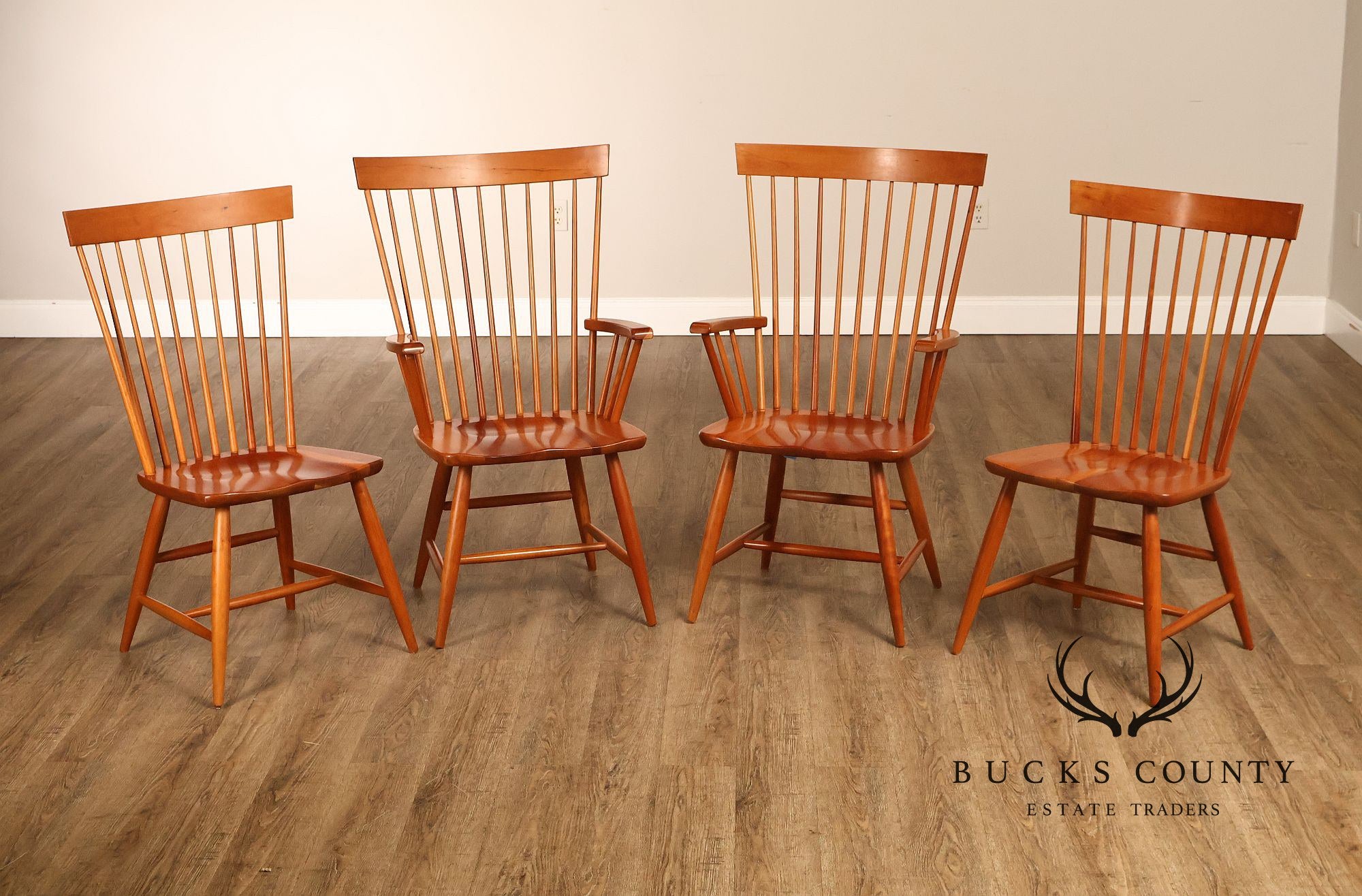 Pompanoosuc Mills Set Of Four Windsor Style Cherry Dining Chairs