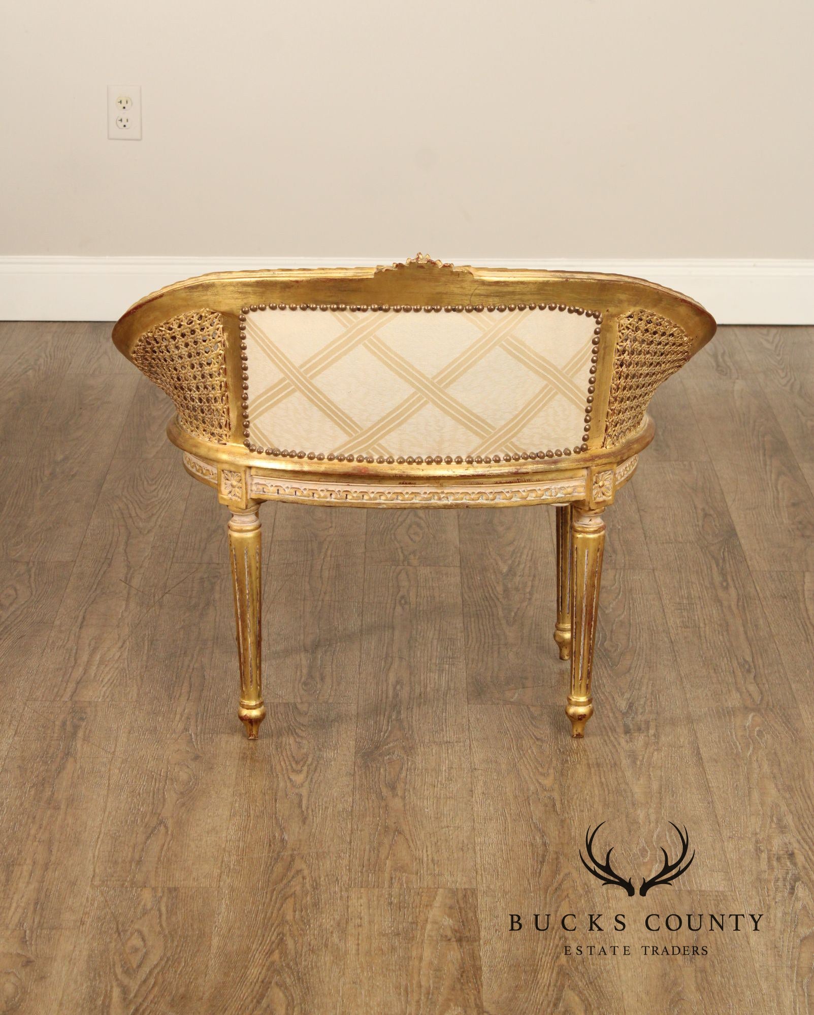 French Louis XVI Style Giltwood and Caned Vanity Stool