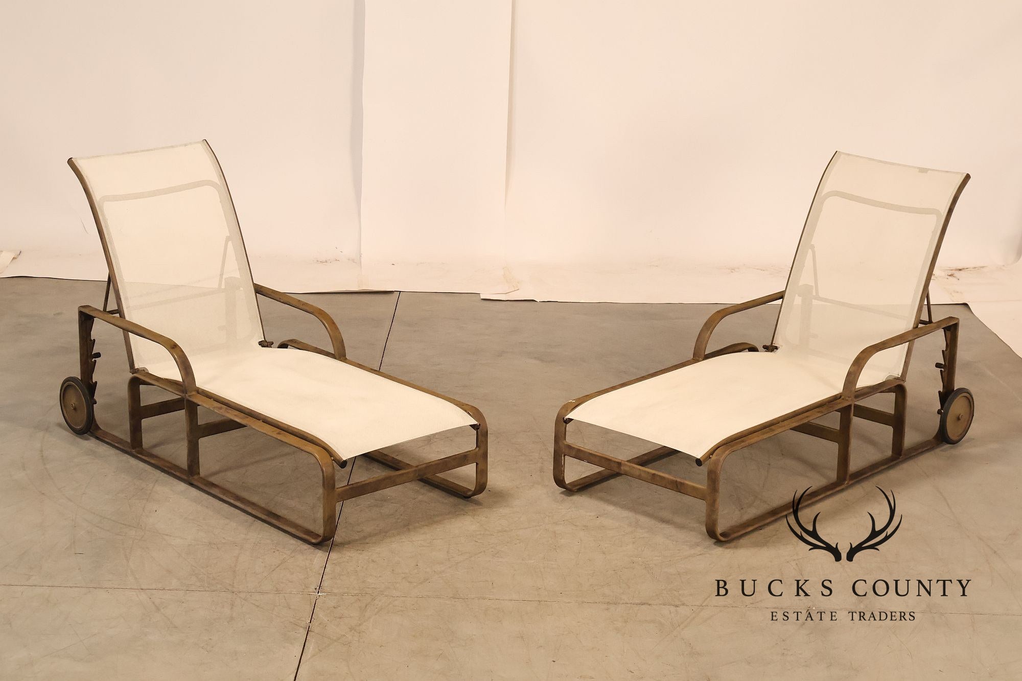 Brown Jordan Quantum Pair Of Contemporary Aluminum Sling Adjustable Chaise Lounge Chairs