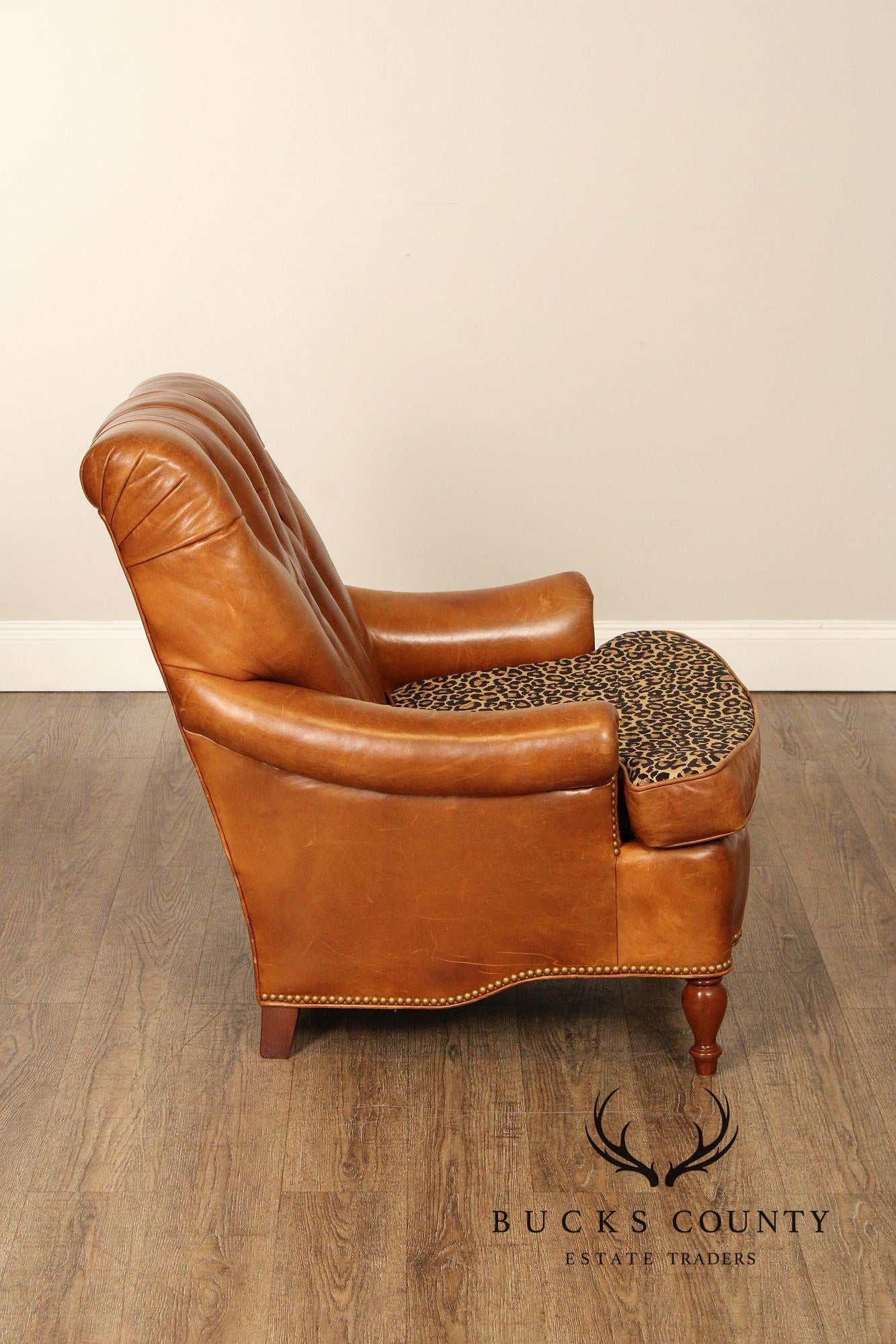 Hancock & Moore Cognac Leather Chesterfield Armchair and Ottoman