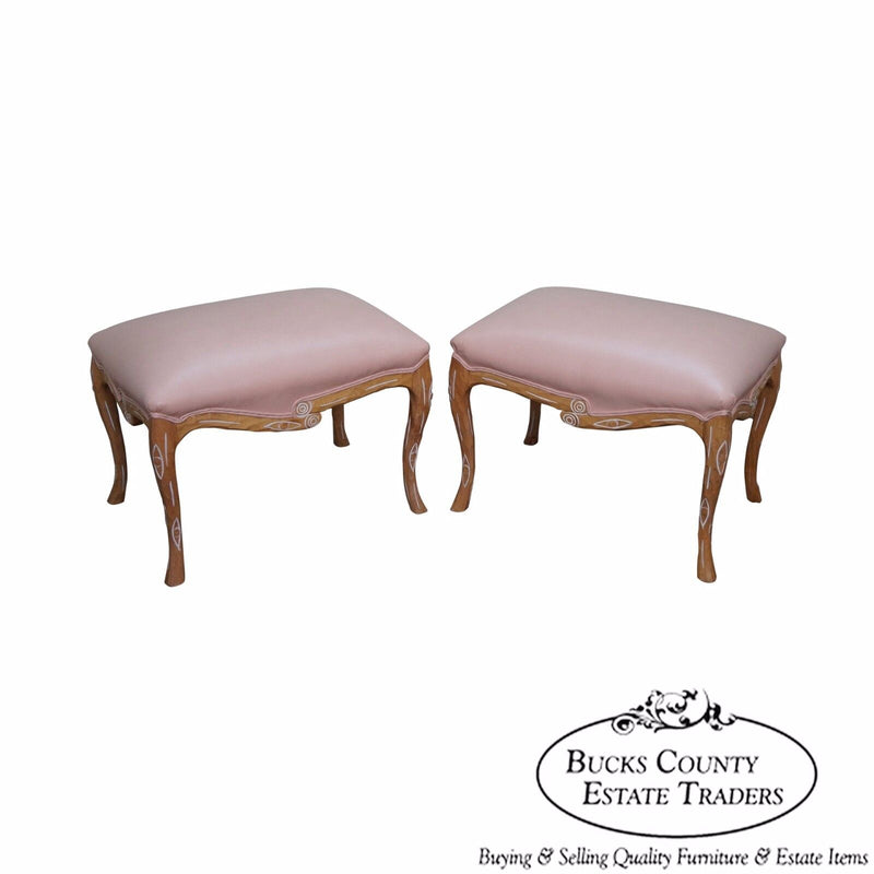 Unusual Pair of Faux Branch Leather Ottomans Benches