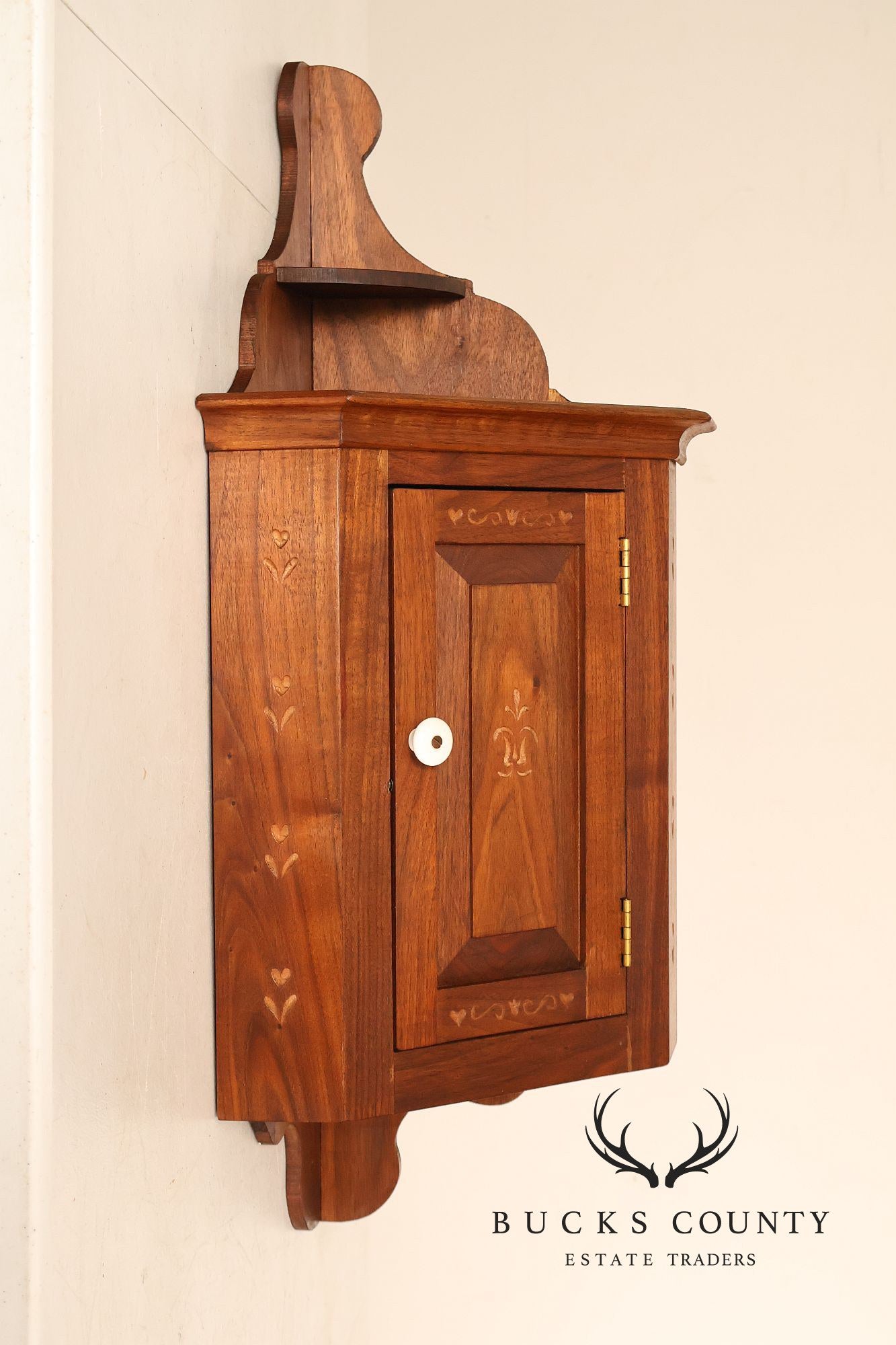 Pennsylvania Dutch Style Walnut Wall Hanging Corner Cupboard