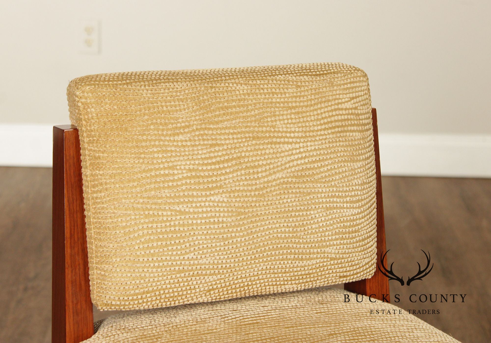 Mid Century Modern Style Set of Four Walnut Upholstered Counter Stools