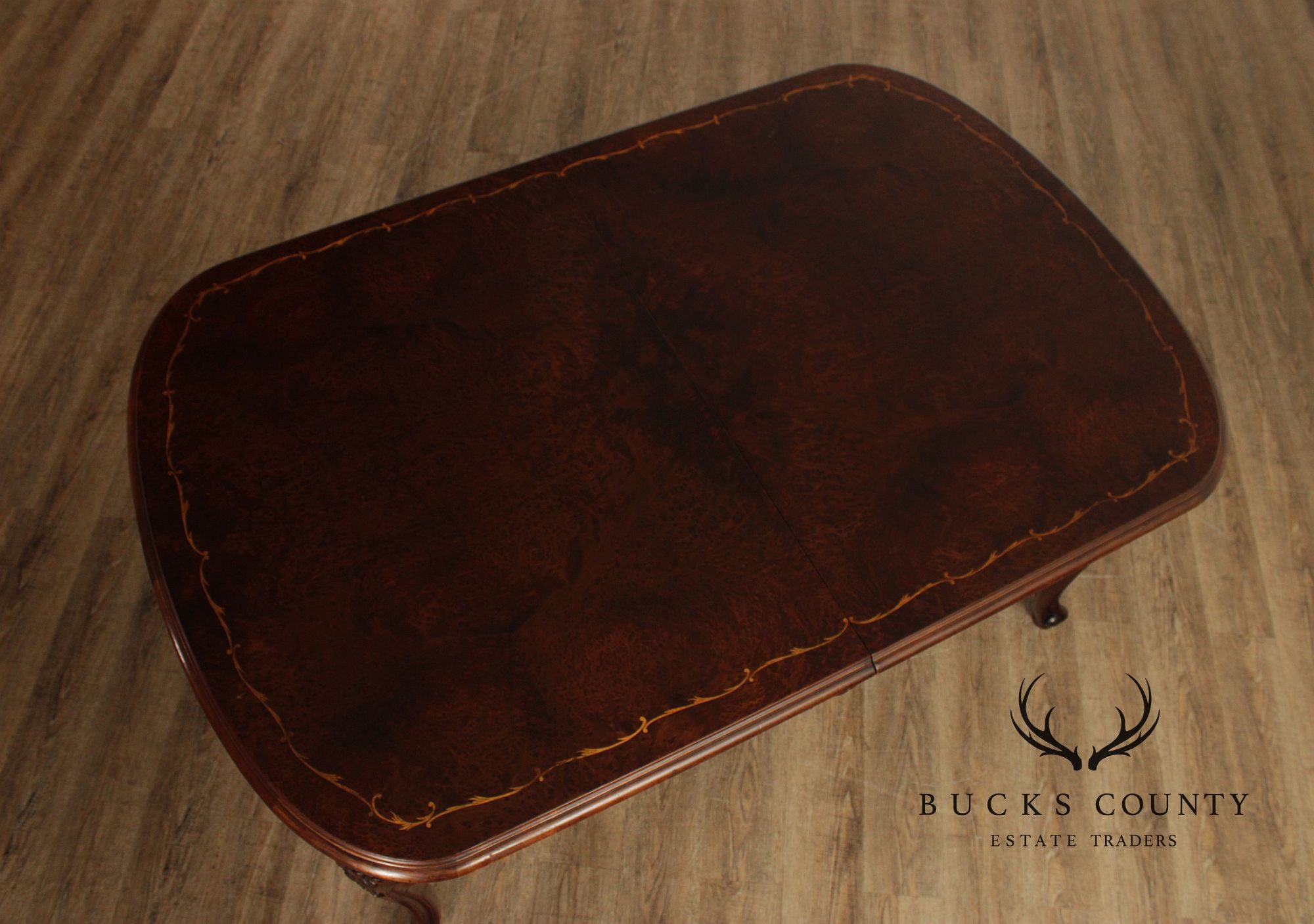 Louis XV Style Inlaid Burl Walnut Extendable Dining Table