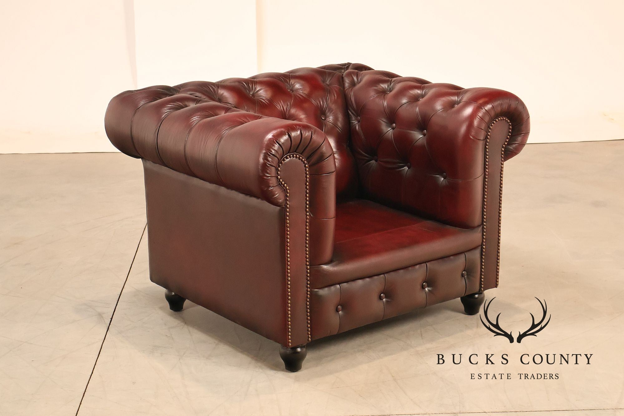 Chesterfield Style Pair of Oxford Red Leather Club Chairs