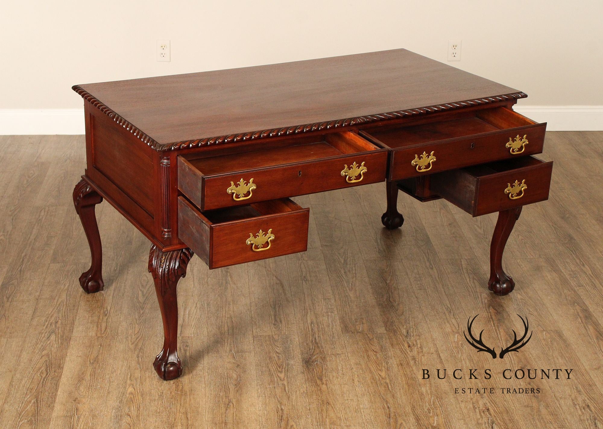 Antique Chippendale Style Carved Mahogany Partners Desk