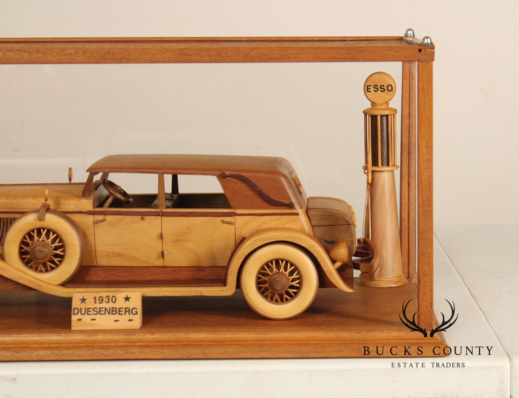 Carved Wood 1930 Duesenberg Model J in Display Case