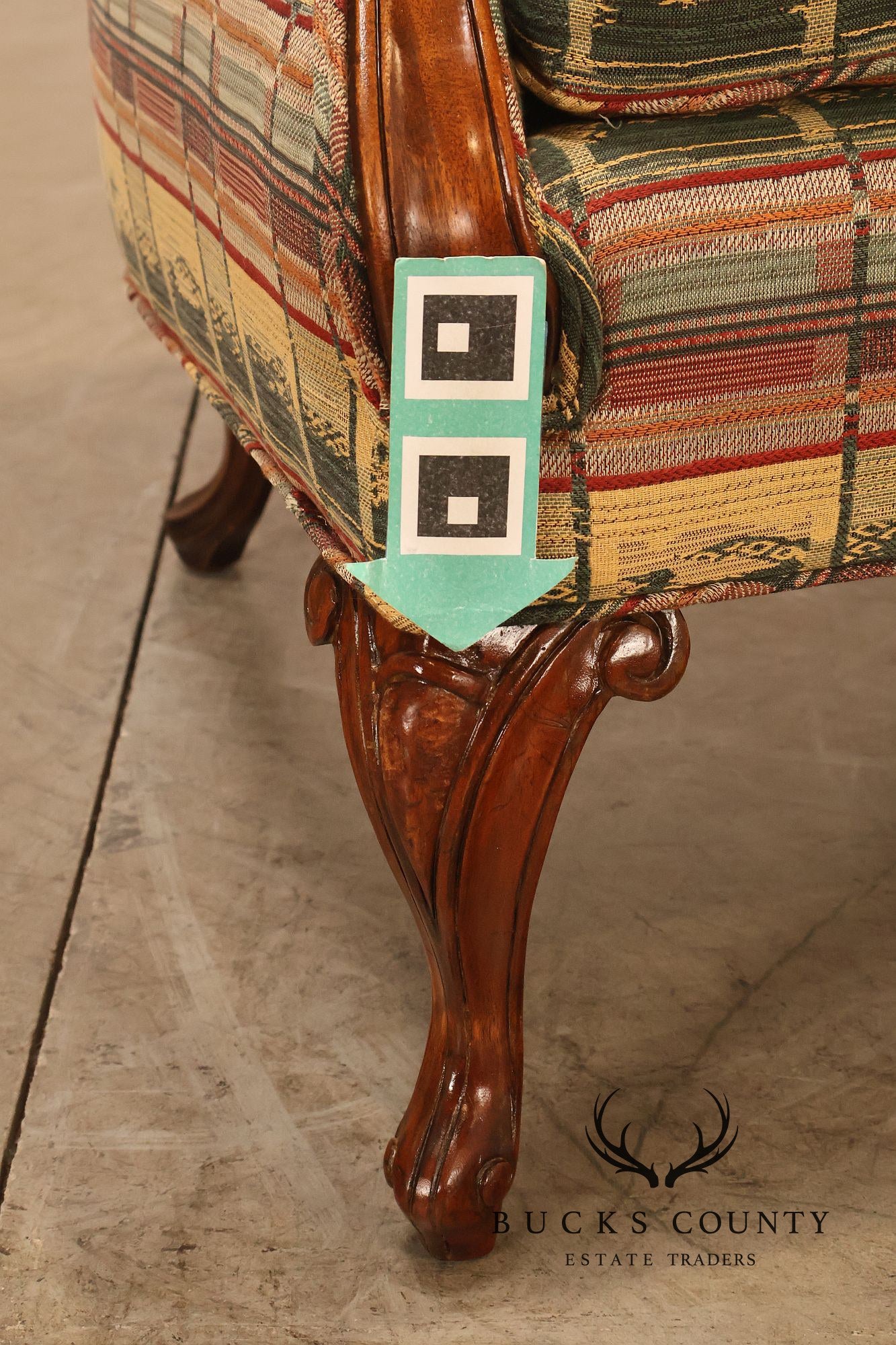 Vintage Channel Back Carved Frame Wingback Armchair