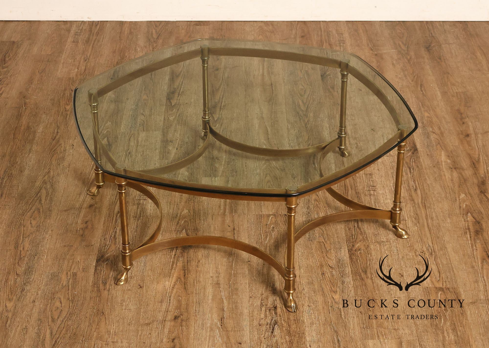 Directoire Style Vintage Brass and Glass Top Coffee Table