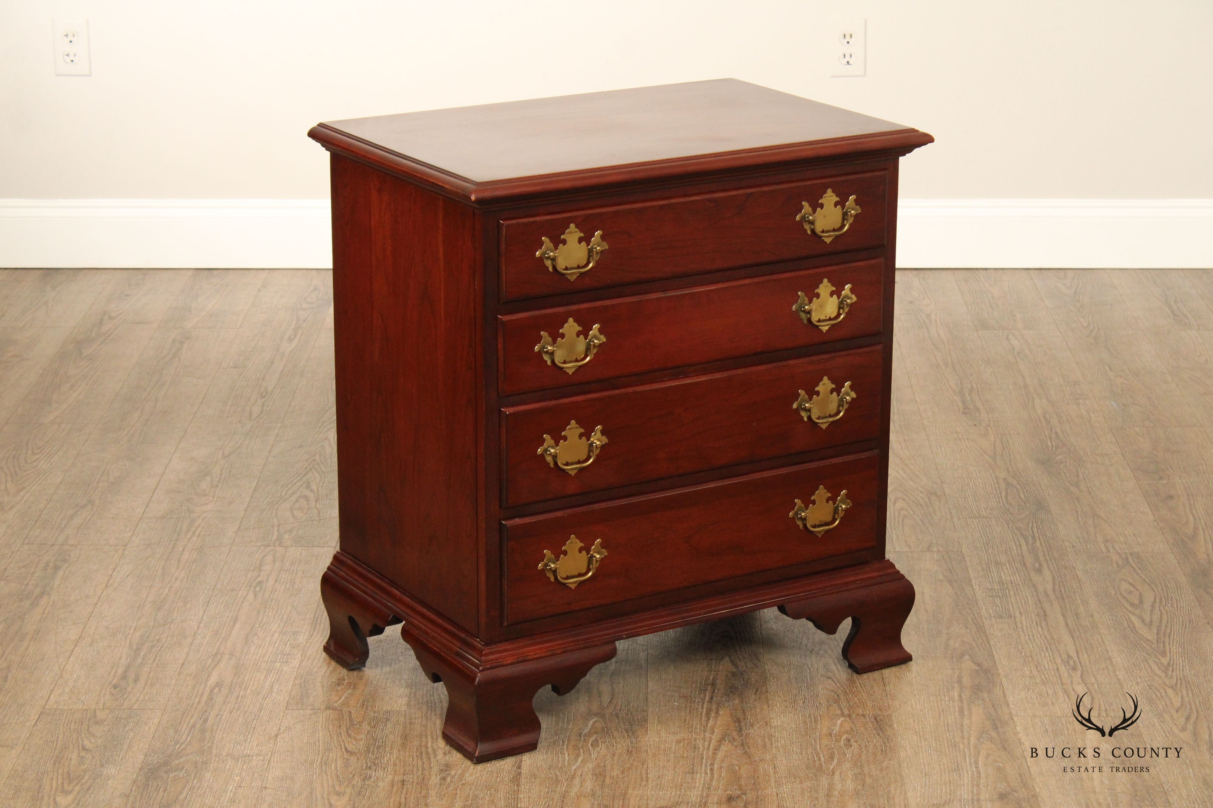 Nathan Hale Chippendale Style Pair of Cherry Four Drawer Chest Nightstands