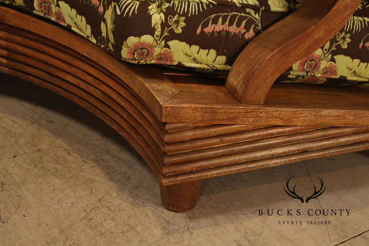 Curved Teak Modular Sofa With Floral Upholstery