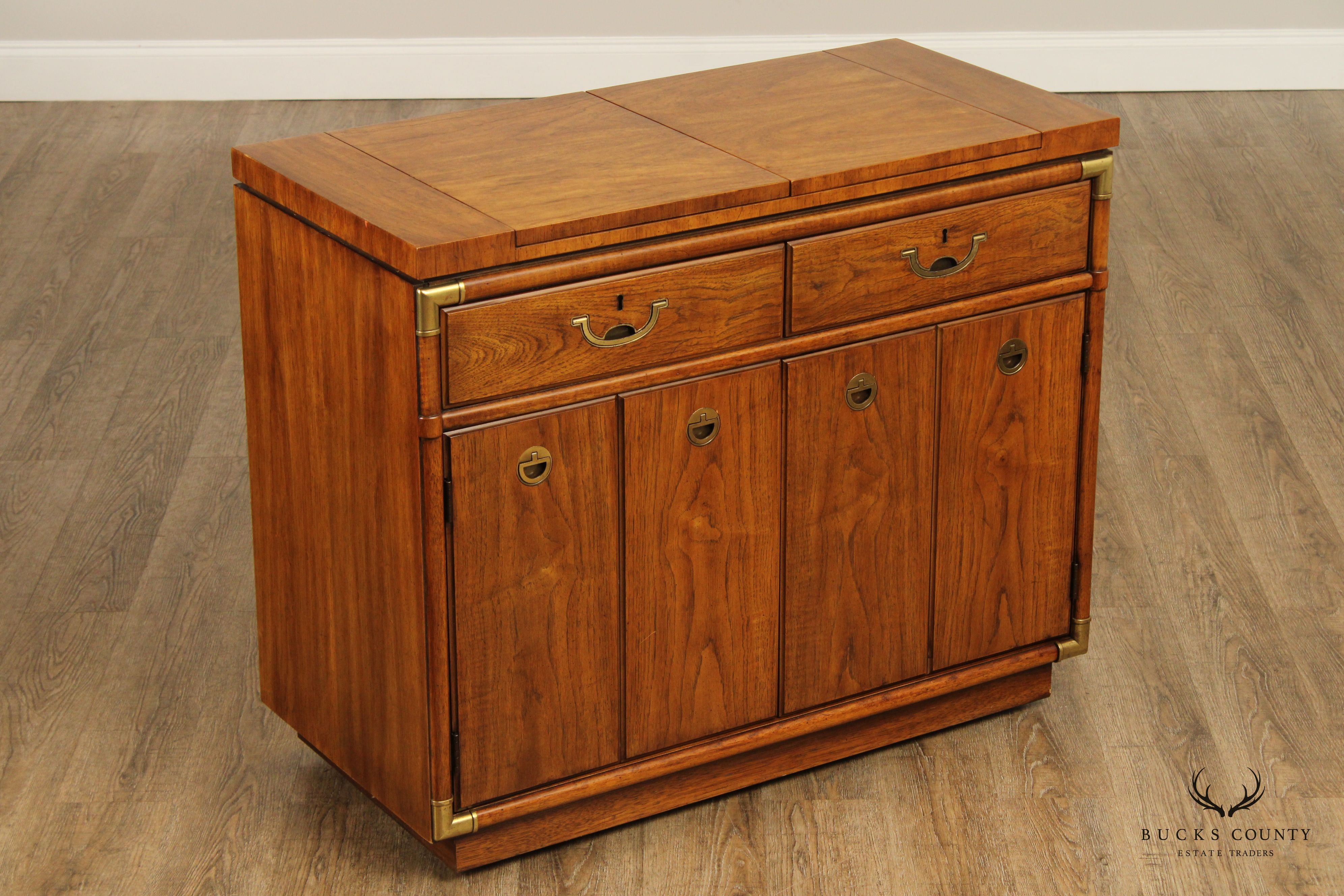 Drexel Heritage 'Accolade' Campaign Style Walnut Flip Top Server