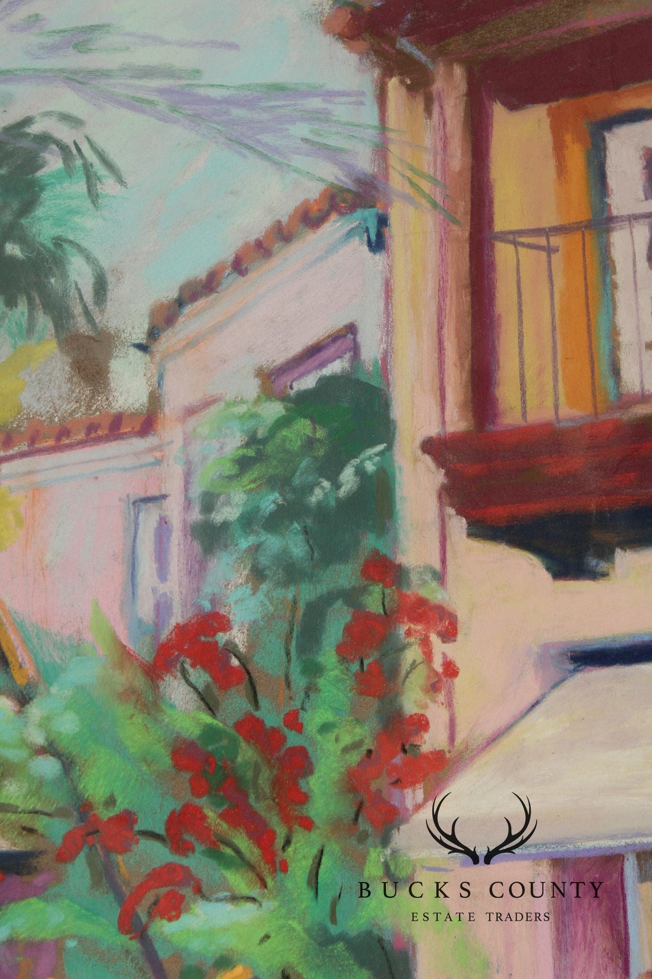 R. Hoefer Oil Pastel Painting, Spanish Courtyard