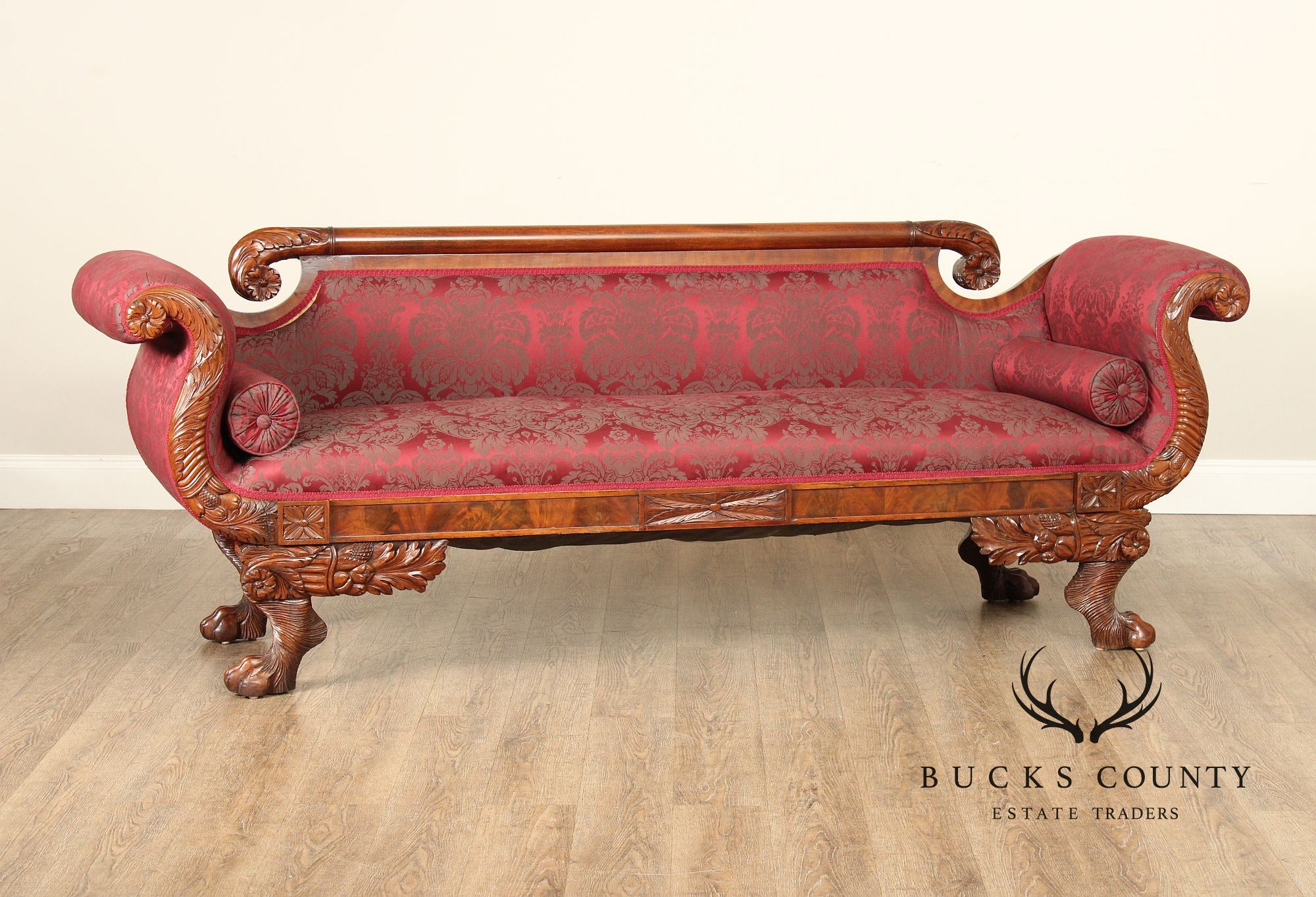 American Empire Antique Carved Mahogany Sofa