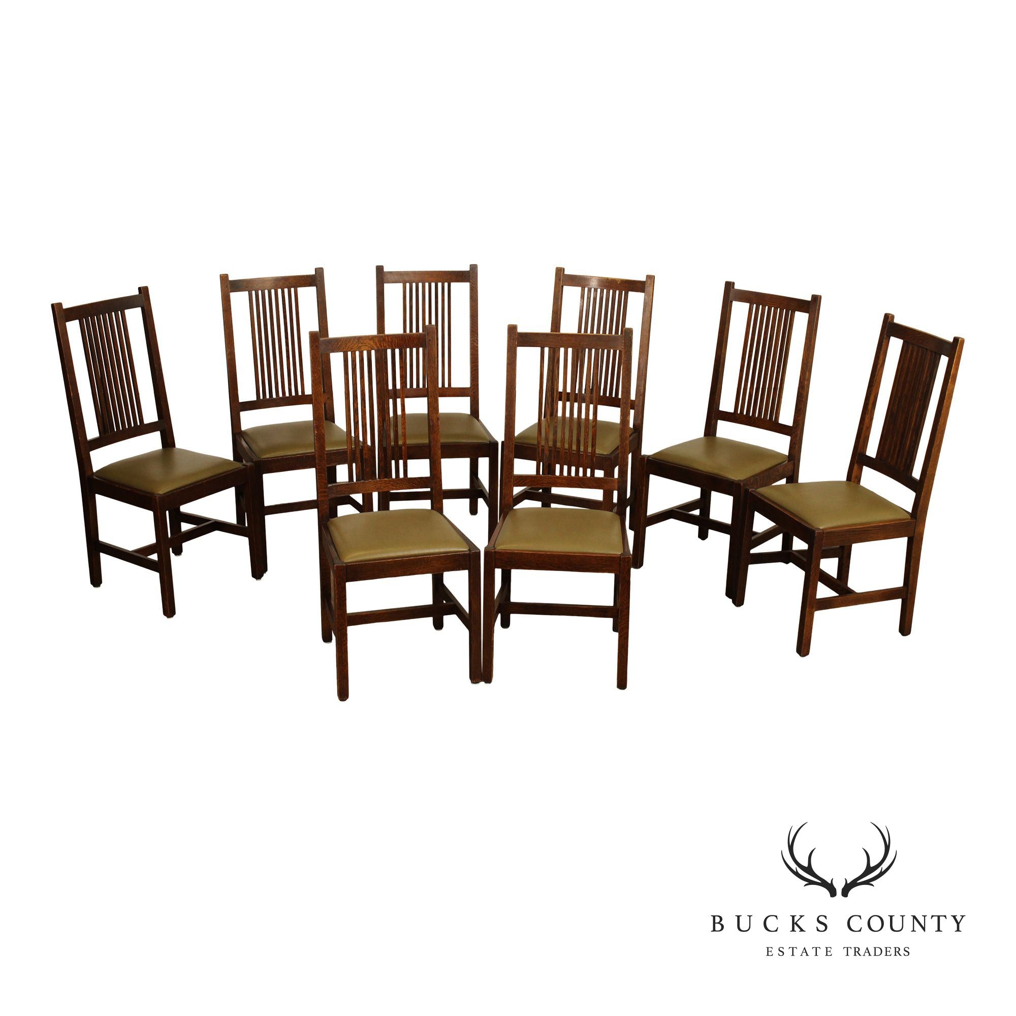 Stickley Mission Collection Set of Eight Oak Spindle Dining Chairs