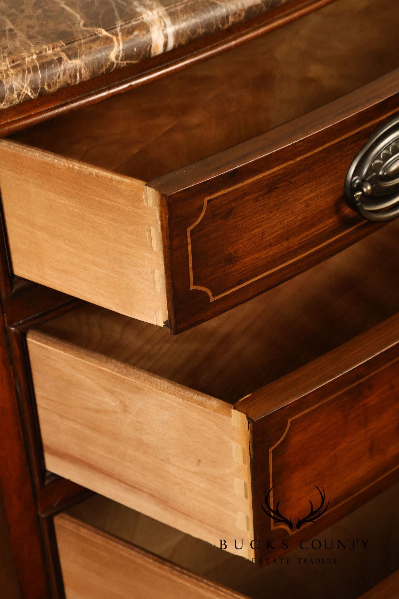 Drexel Heritage Covington Park Pair Of Mahogany Marble Top Bachelor Chests