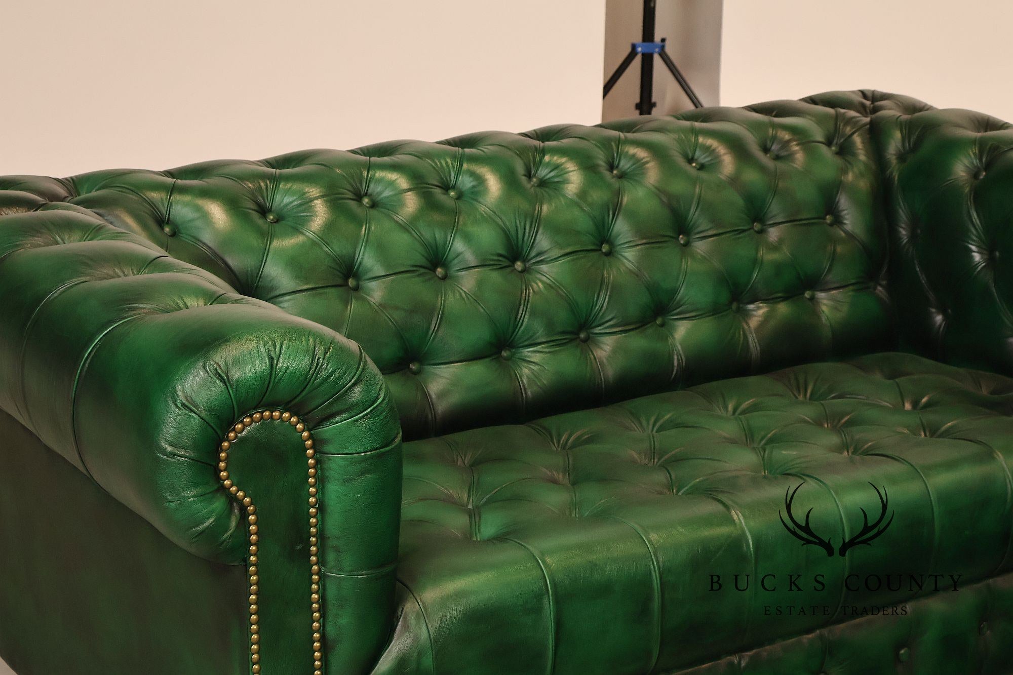 Chesterfield Style  Green Leather Sofa