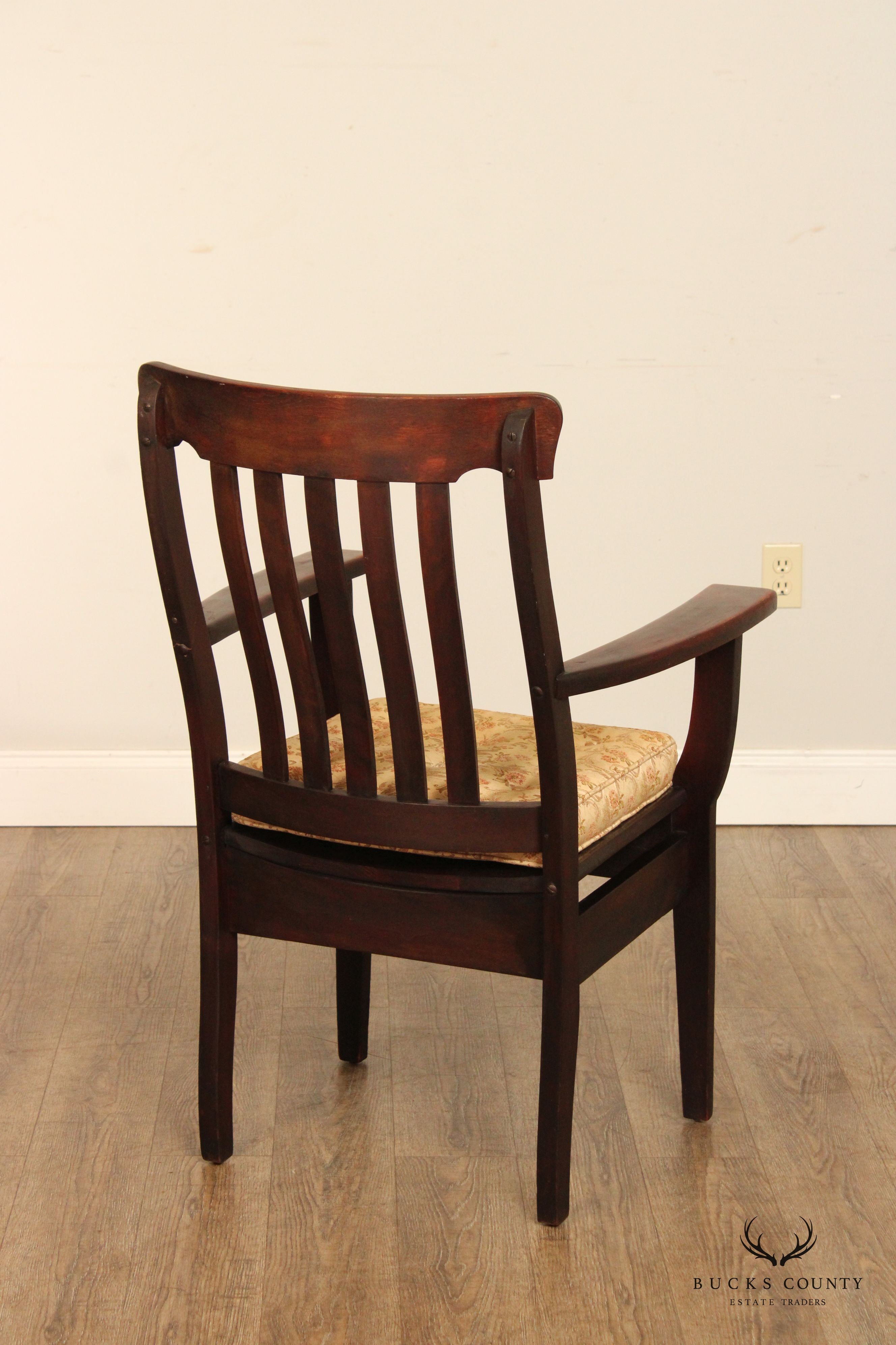 Vintage Arts and Crafts Slat Back Mahogany Armchair