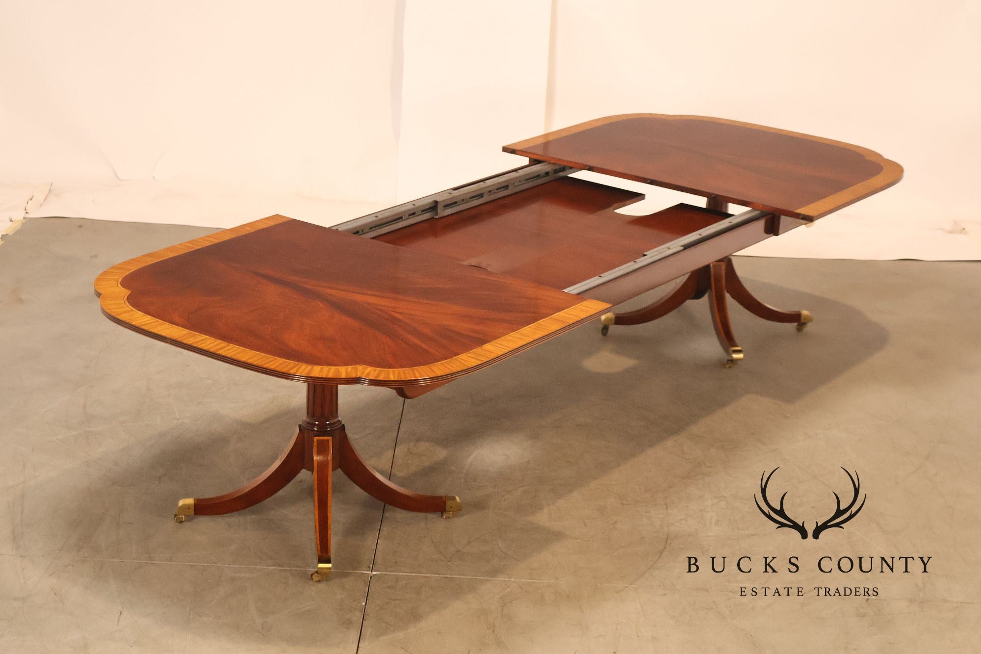 Karges Duncan Phyfe Banded Mahogany Double Pedestal Dining Table