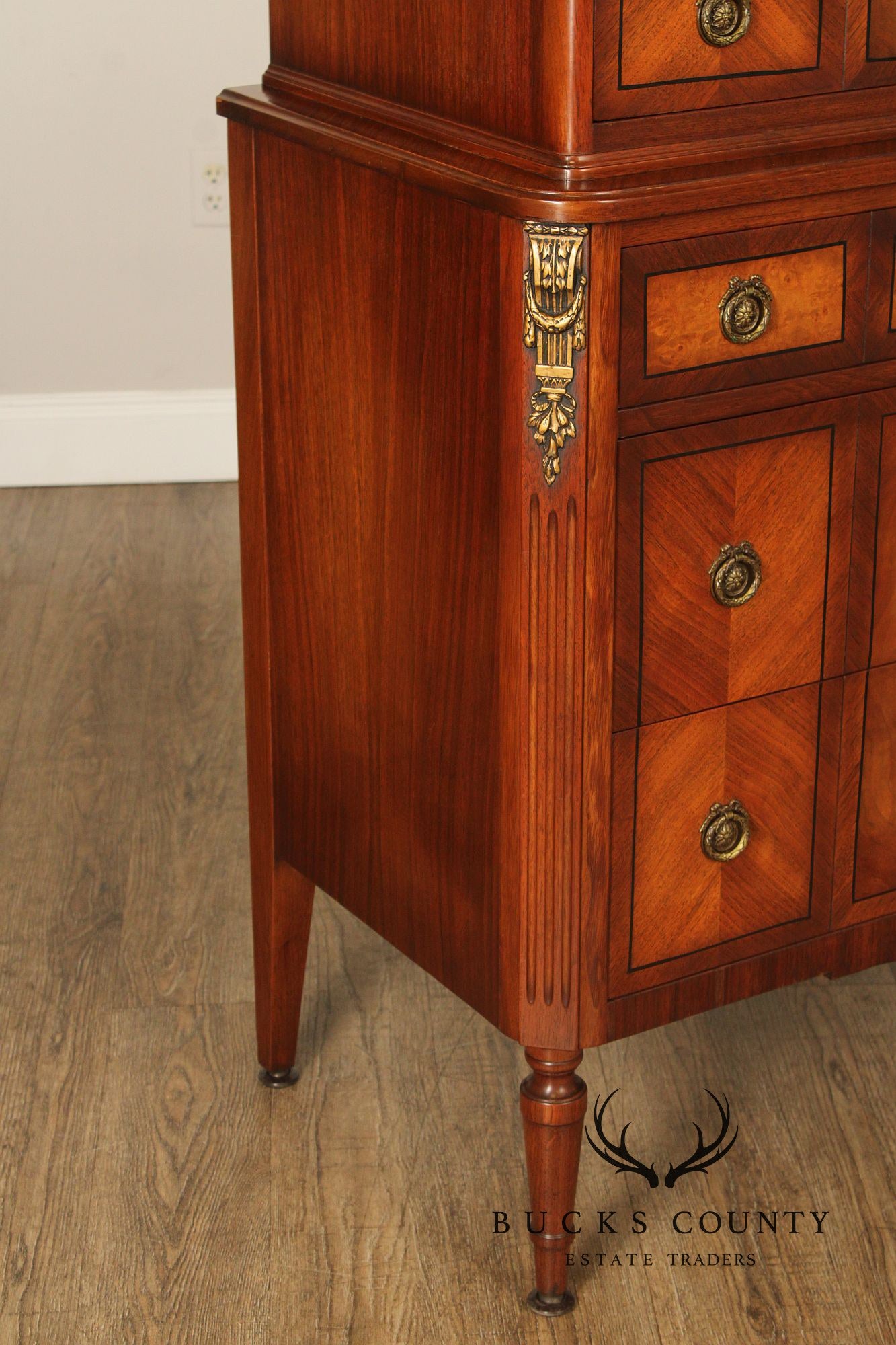 Tobey Furniture Co. French Louis XVI Style Burl 1930's Walnut Chest on Chest