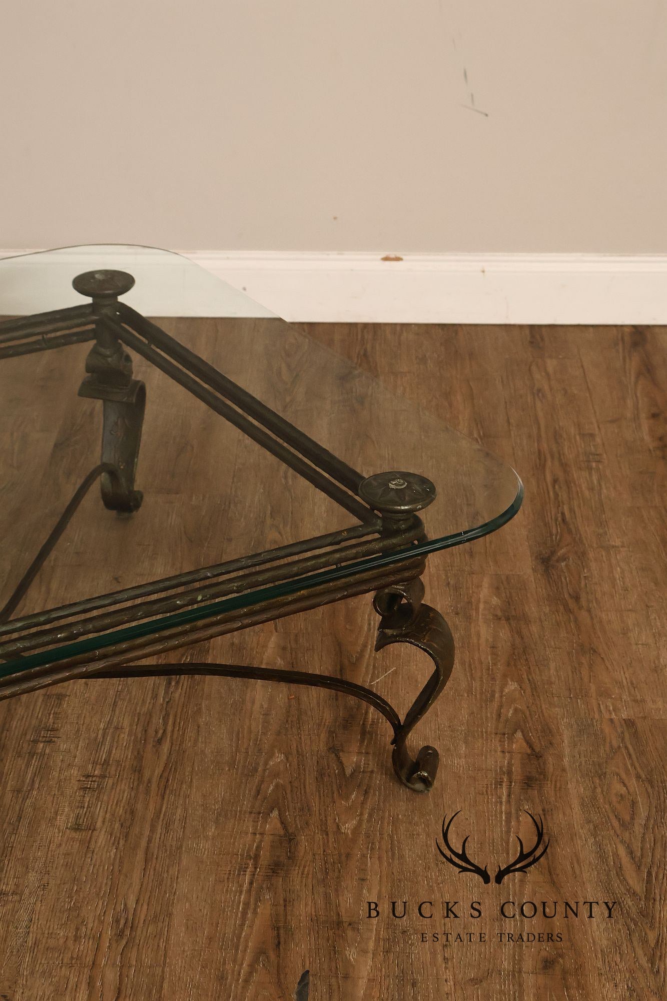 Neoclassical Style Iron And Glass Coffee Table
