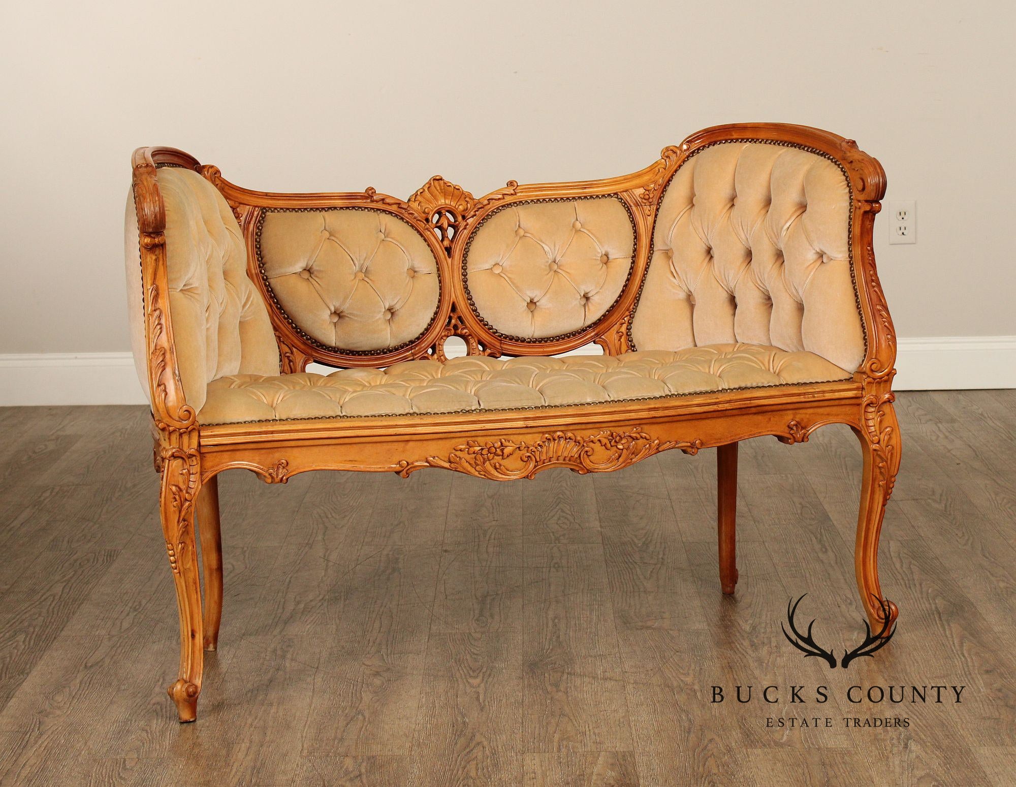 French Louis XV Style Carved Frame Settee Sofa