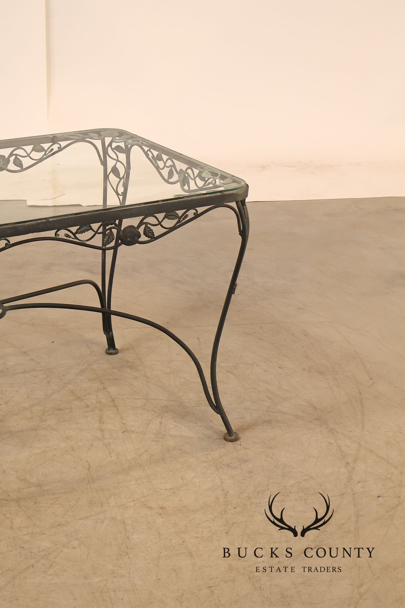 Vintage Glass Top Wrought Iron Patio Table