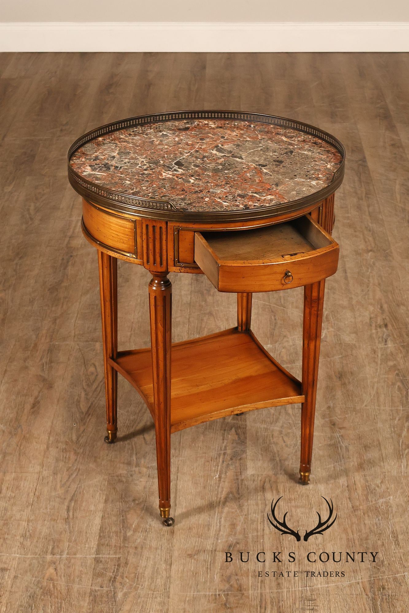 De Bournay French Louis XVI Style Round Marble Top End Table