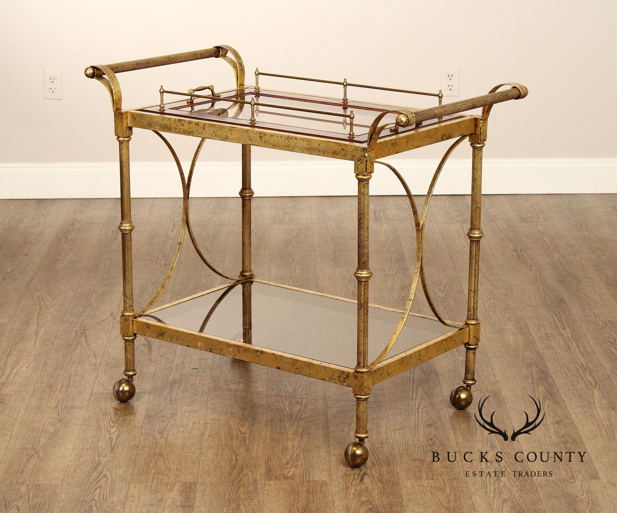 Hollywood Regency Vintage Gold Tray-Top Bar Cart