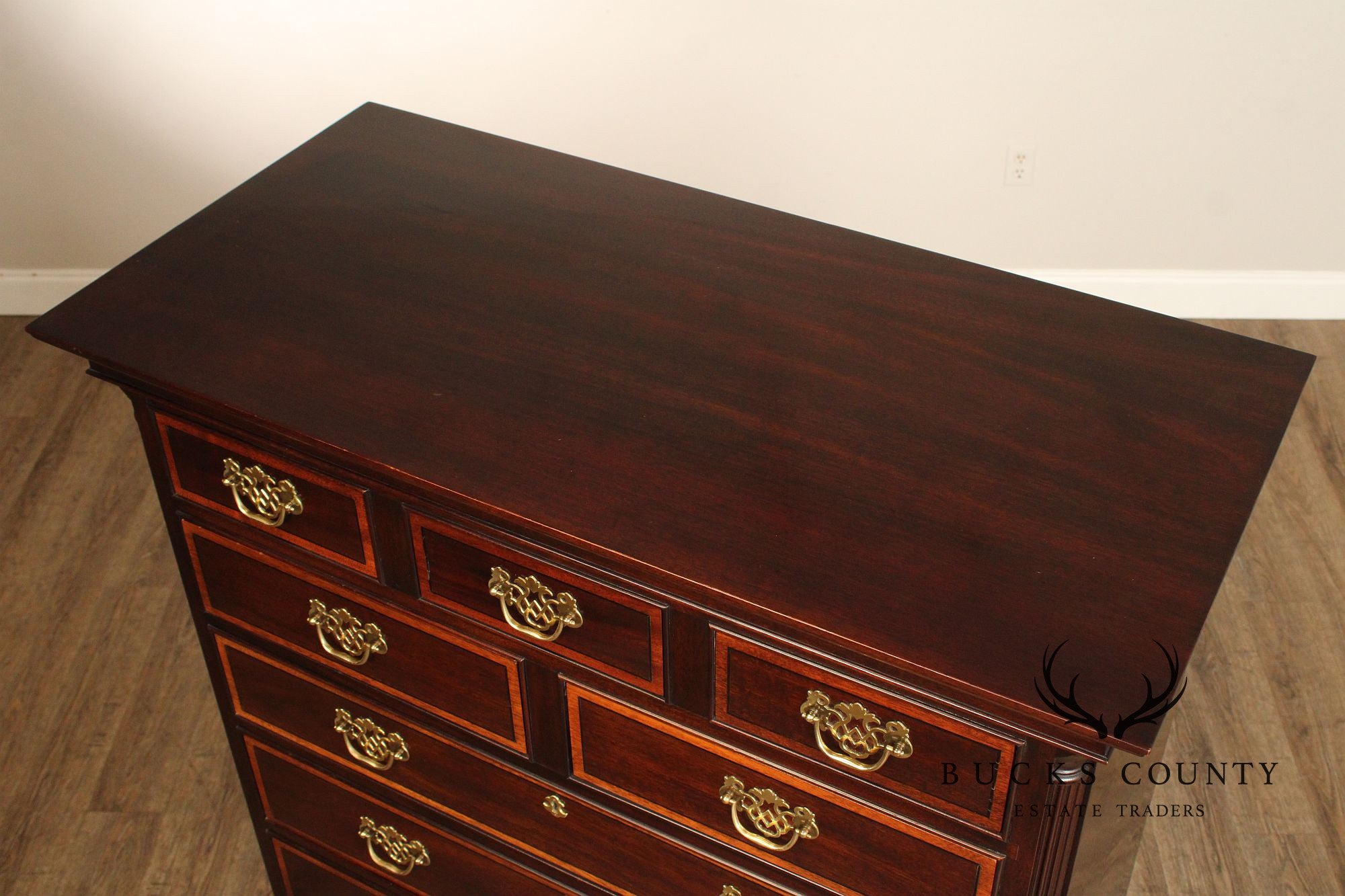 Stickley Georgian Style Inlaid Mahogany Tall Chest