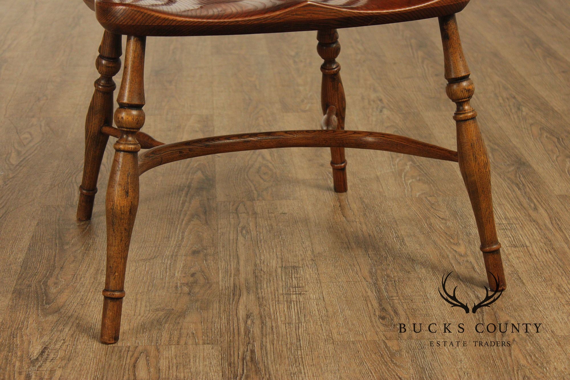 Vintage Set of Four English Oak Windsor Dining Armchairs