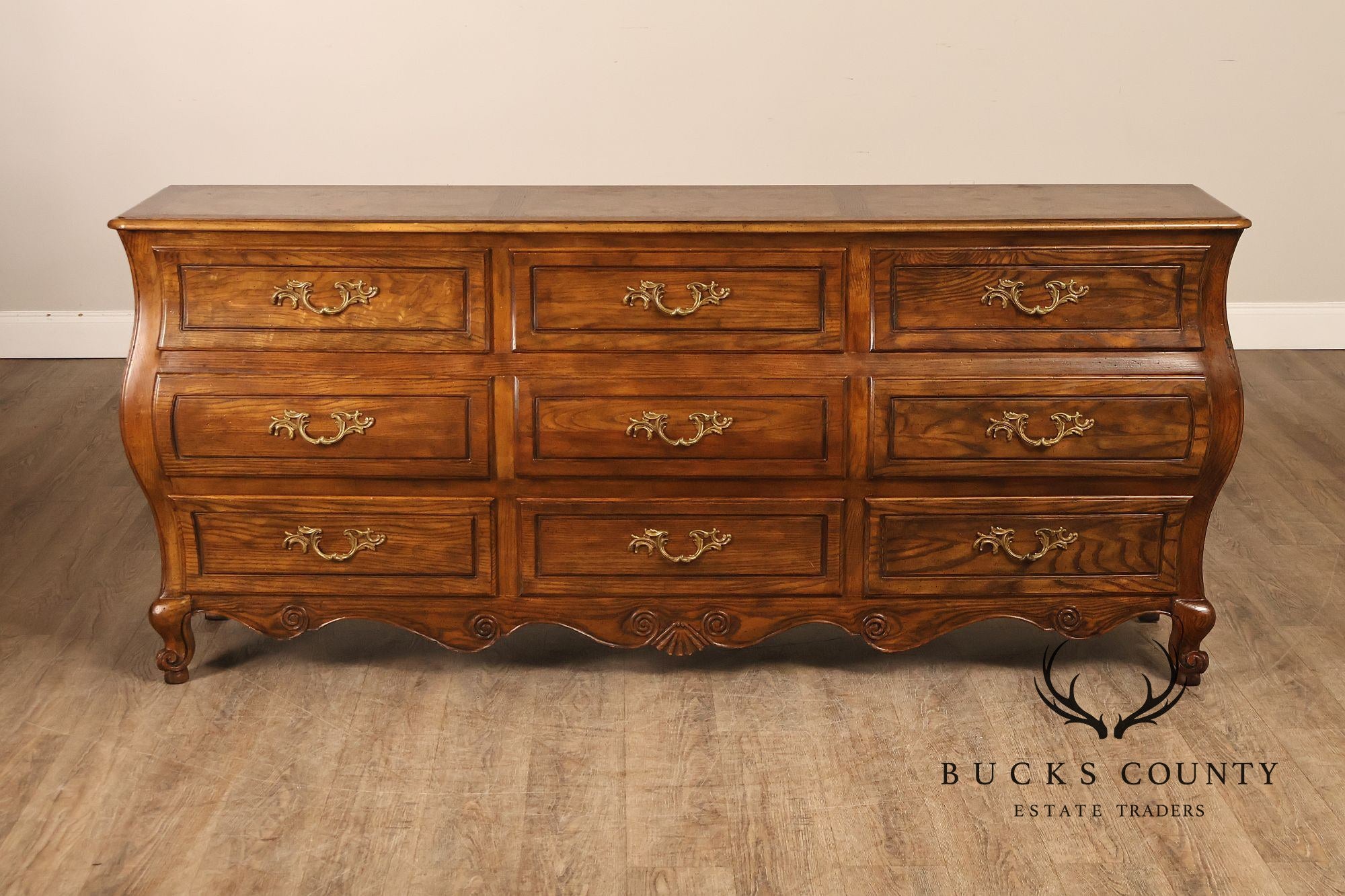 Baker Furniture Company Burl Wood Long Bombe Dresser