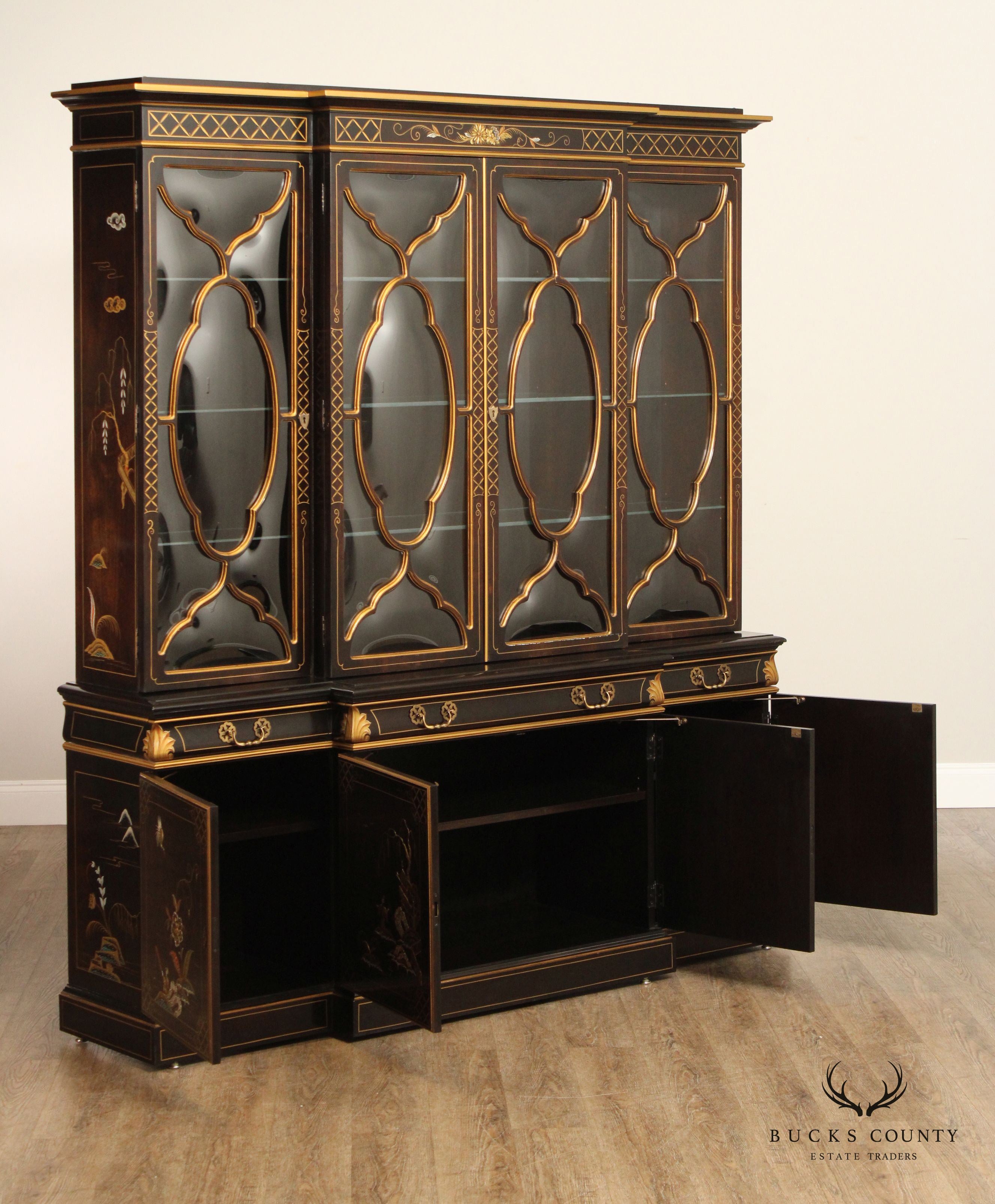 Karges Chinoiserie Decorated Breakfront China Display Cabinet