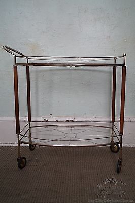 Mid Century Modern Italian Walnut Brass & Glass Serving Cart