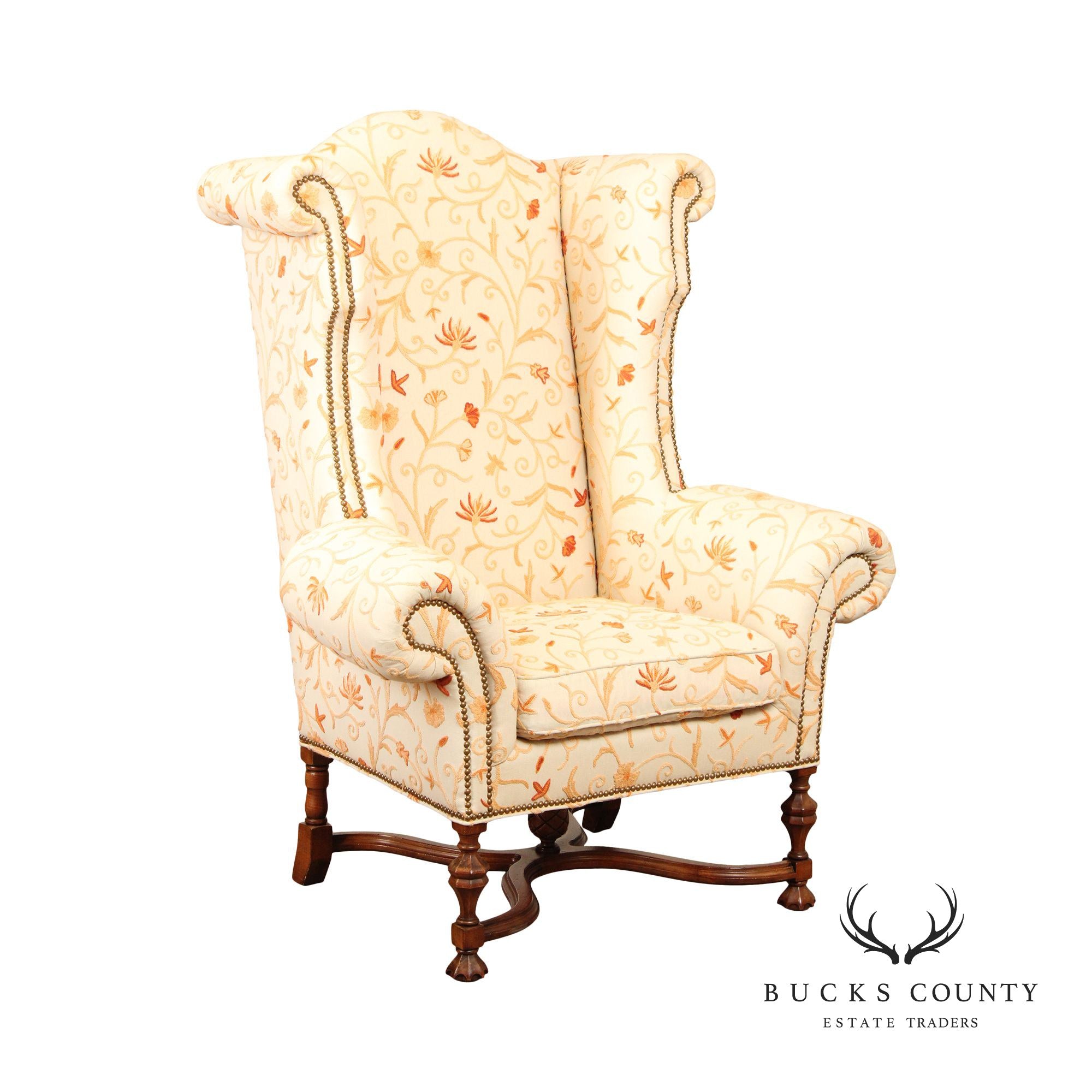 Lee Jofa William & Mary Style Wingback Lounge Chair