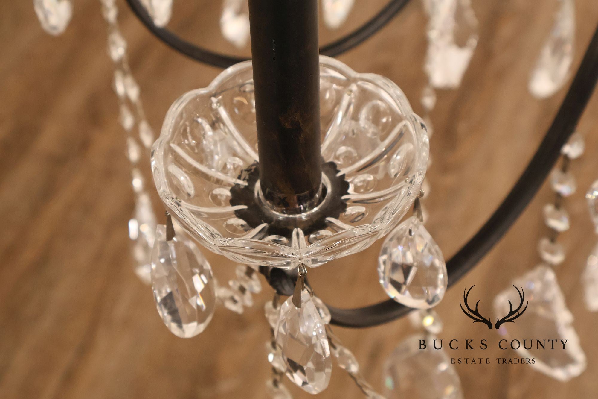 Large Twenty-Light Crystal And Wrought Iron 55" Chandelier