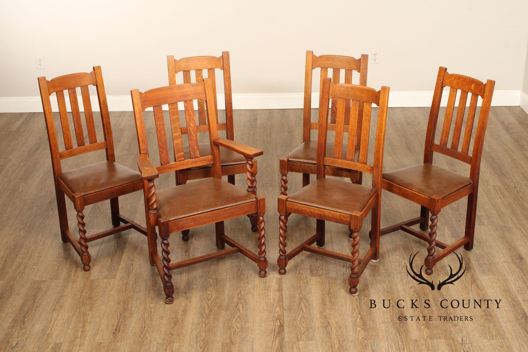 Stickley Brothers Antique Set Of Six Mission Oak Dining Chairs