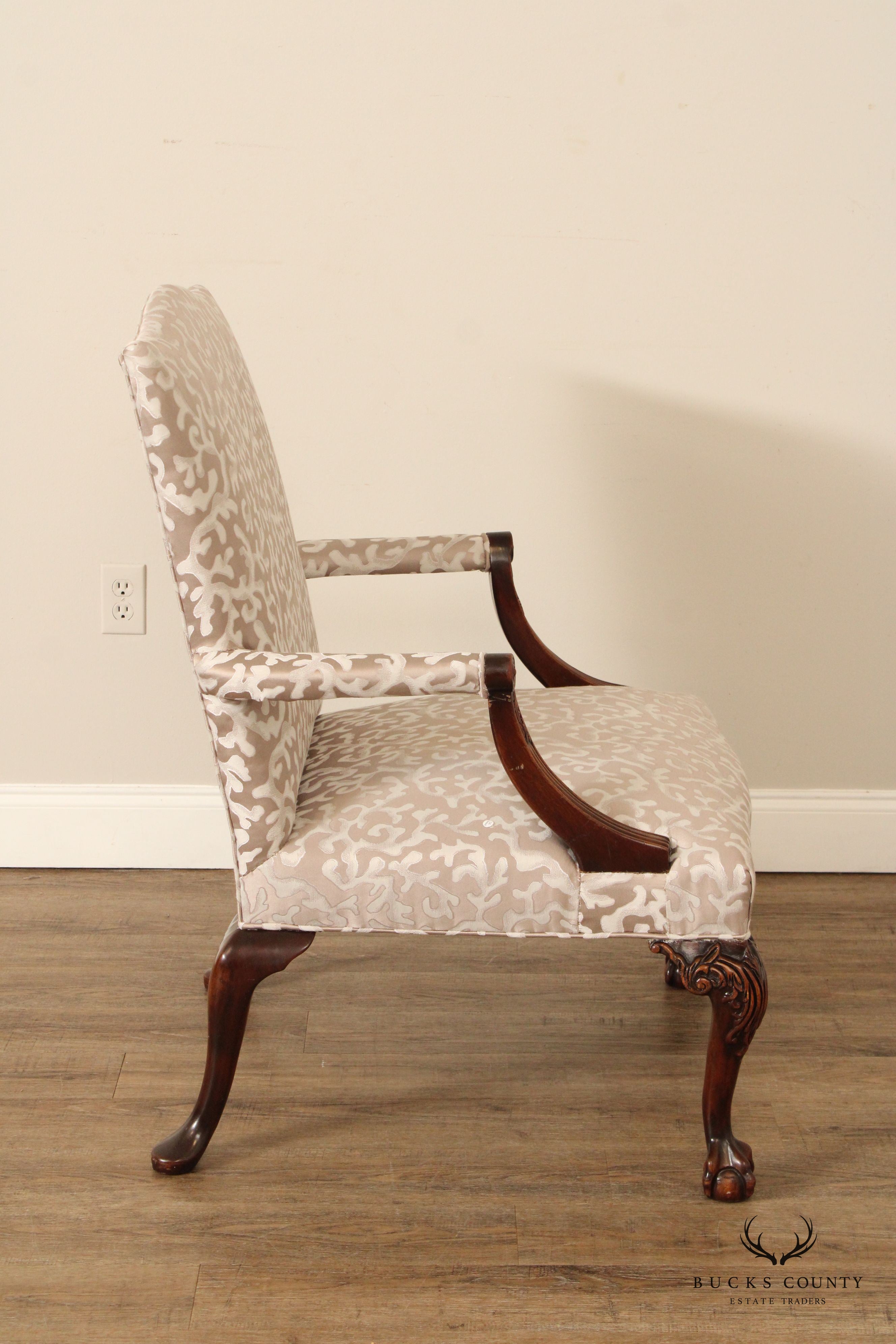 Georgian Style Carved Mahogany Ball and Claw Armchair