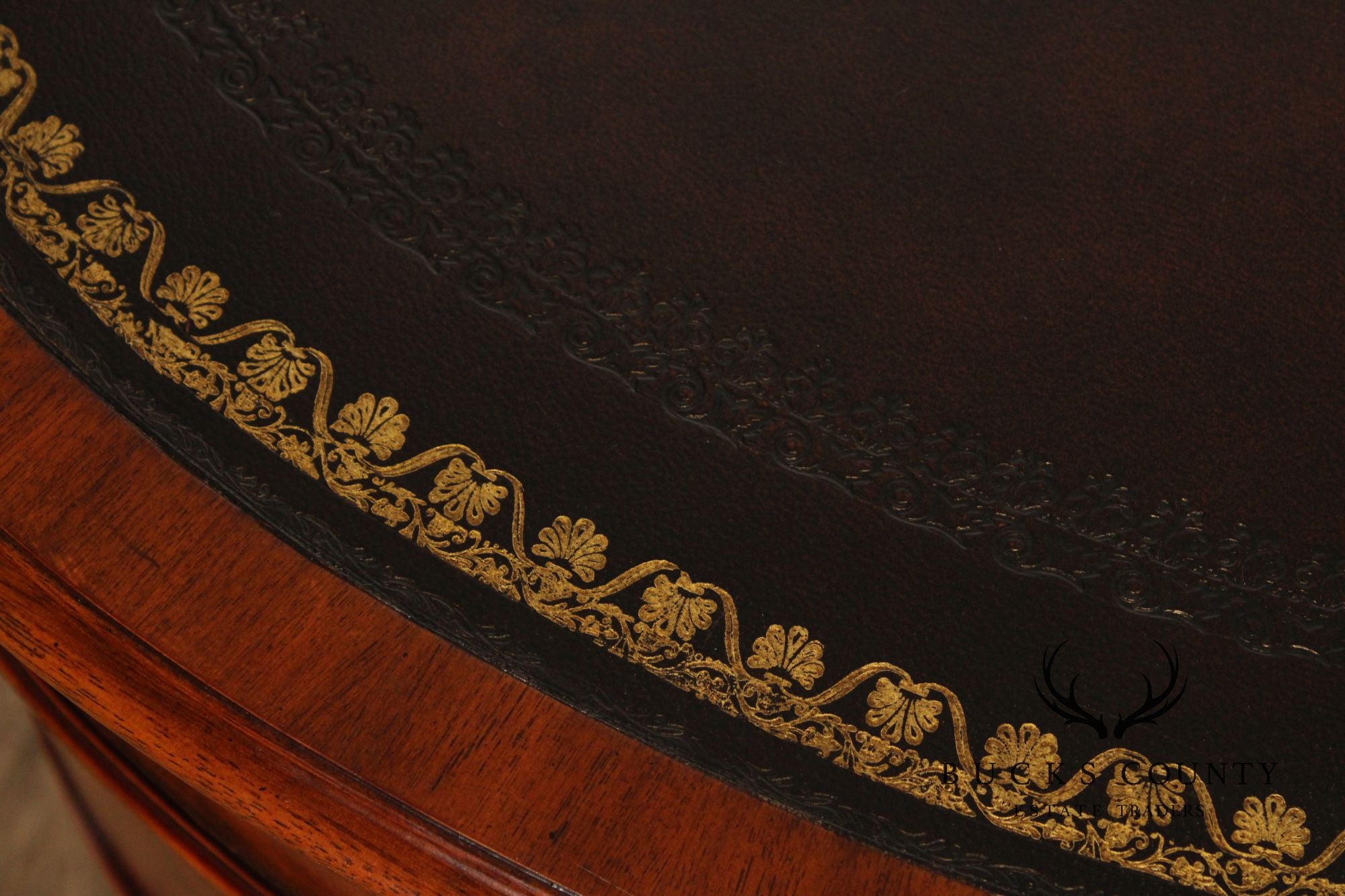 Maitland Smith Georgian Style Leather Top Mahogany Oval Desk