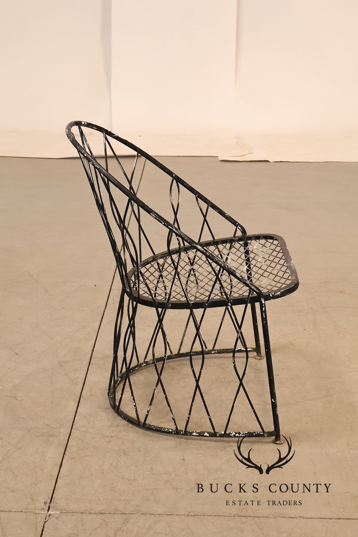 Salterini Wrought Iron Outdoor Patio Barrel Armchair