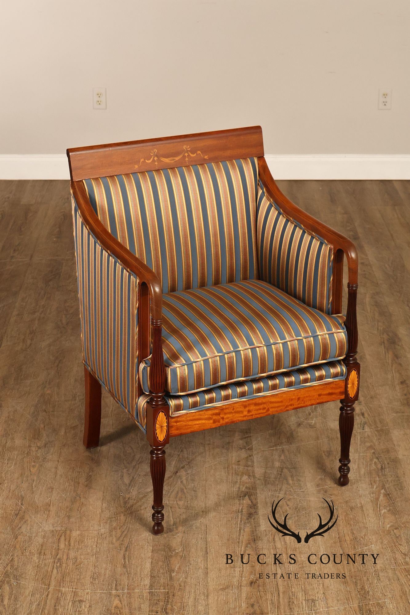 Sheraton Style Vintage Inlaid Mahogany Armchair