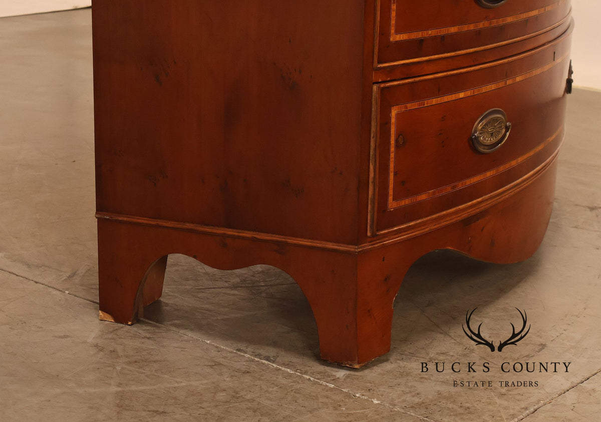Georgian Style Inlaid Yew Wood Bow Front Bookcase Bureau China Cabinet